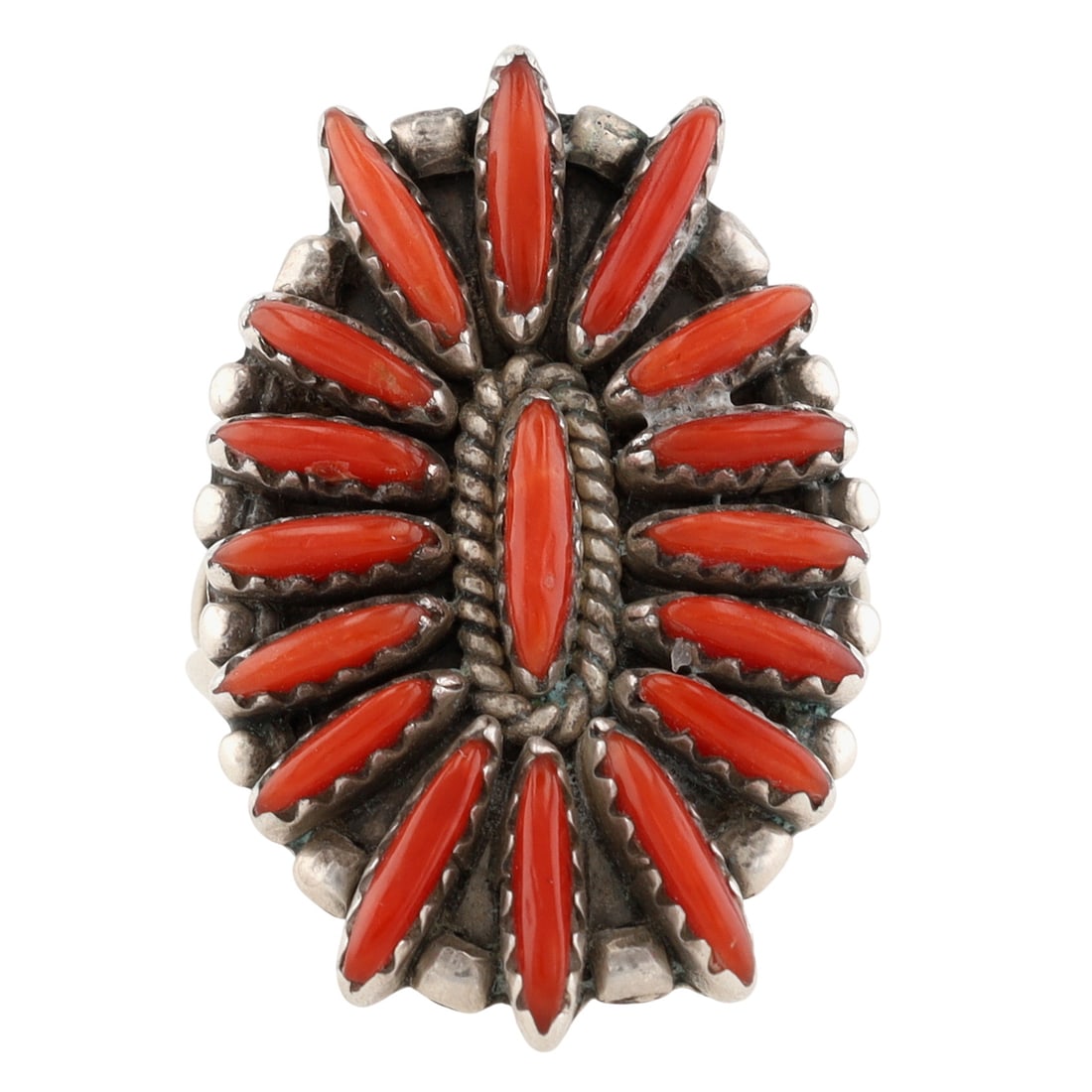 Francis M Begay Navajo Sterling Coral Cluster Ring Sz 8: Francis M Begay Navajo Sterling Coral Cluster Ring Sz 8, 6g