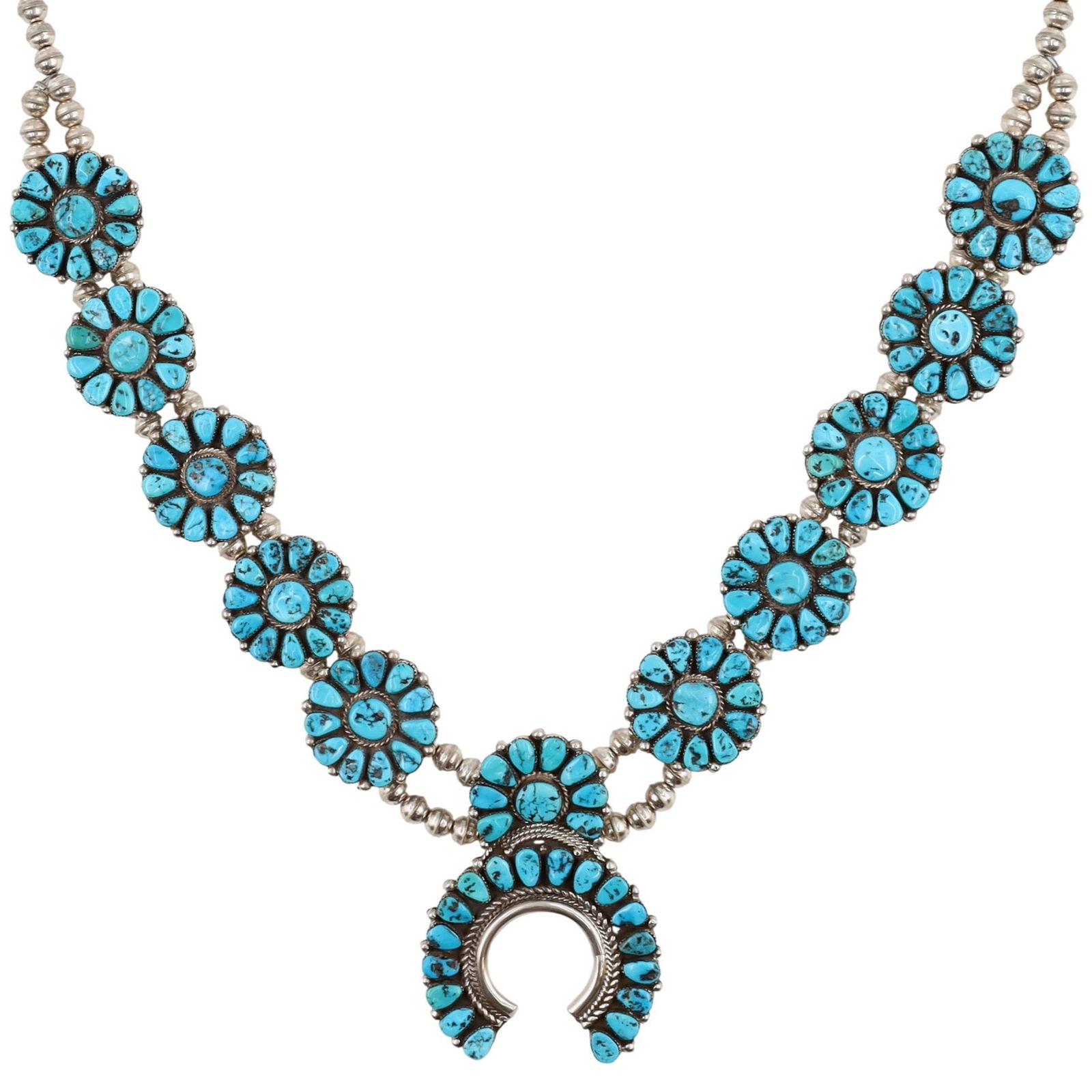 Richardson's Trading Post Ben & Virginia Touchine Navajo Sterling Turquoise Squash Blossom Necklace (1 of 9)