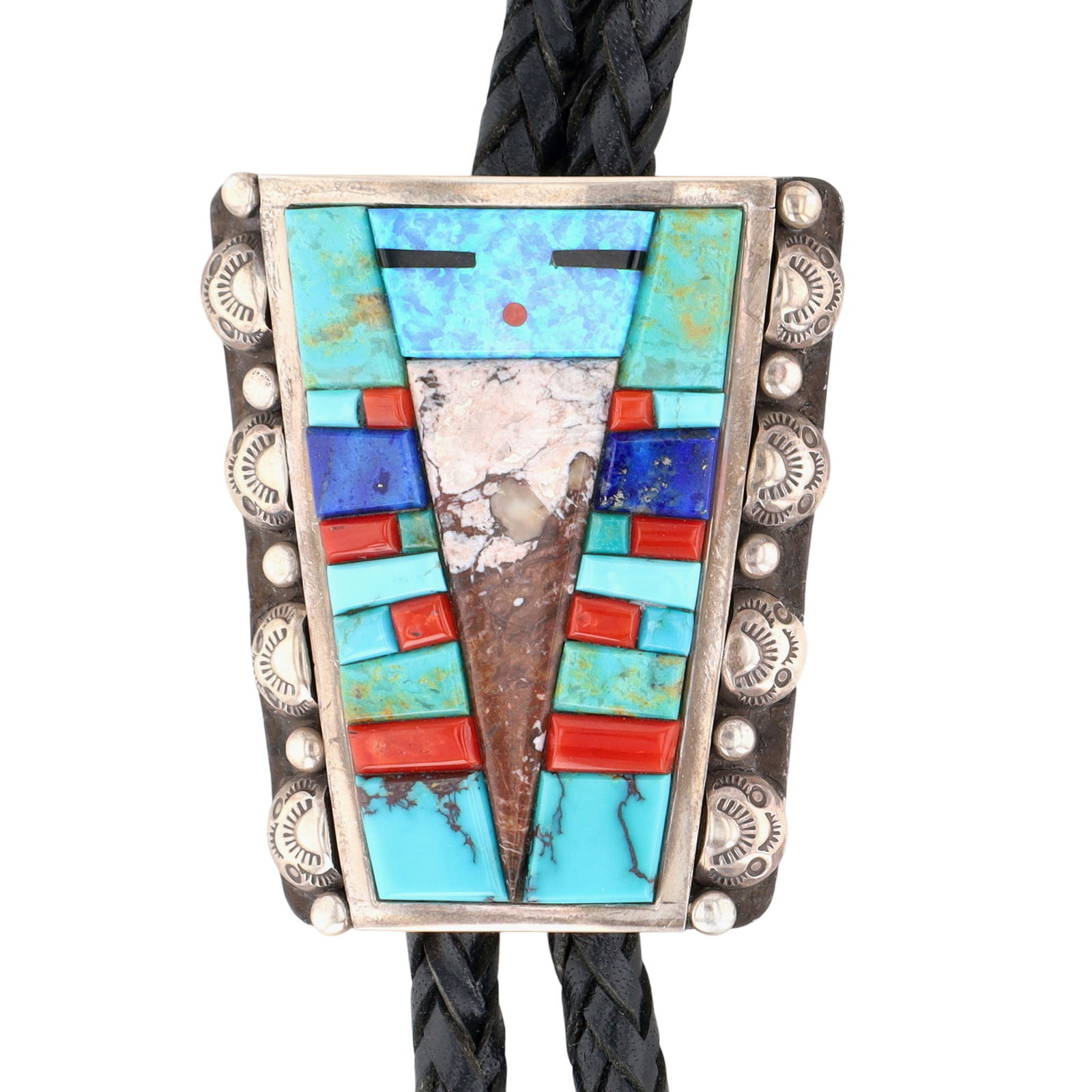 Richardson's Trading Post Len Adakai Navajo Sterling Multi-Stone Sunface Inlay Bolo Tie (1 of 8)