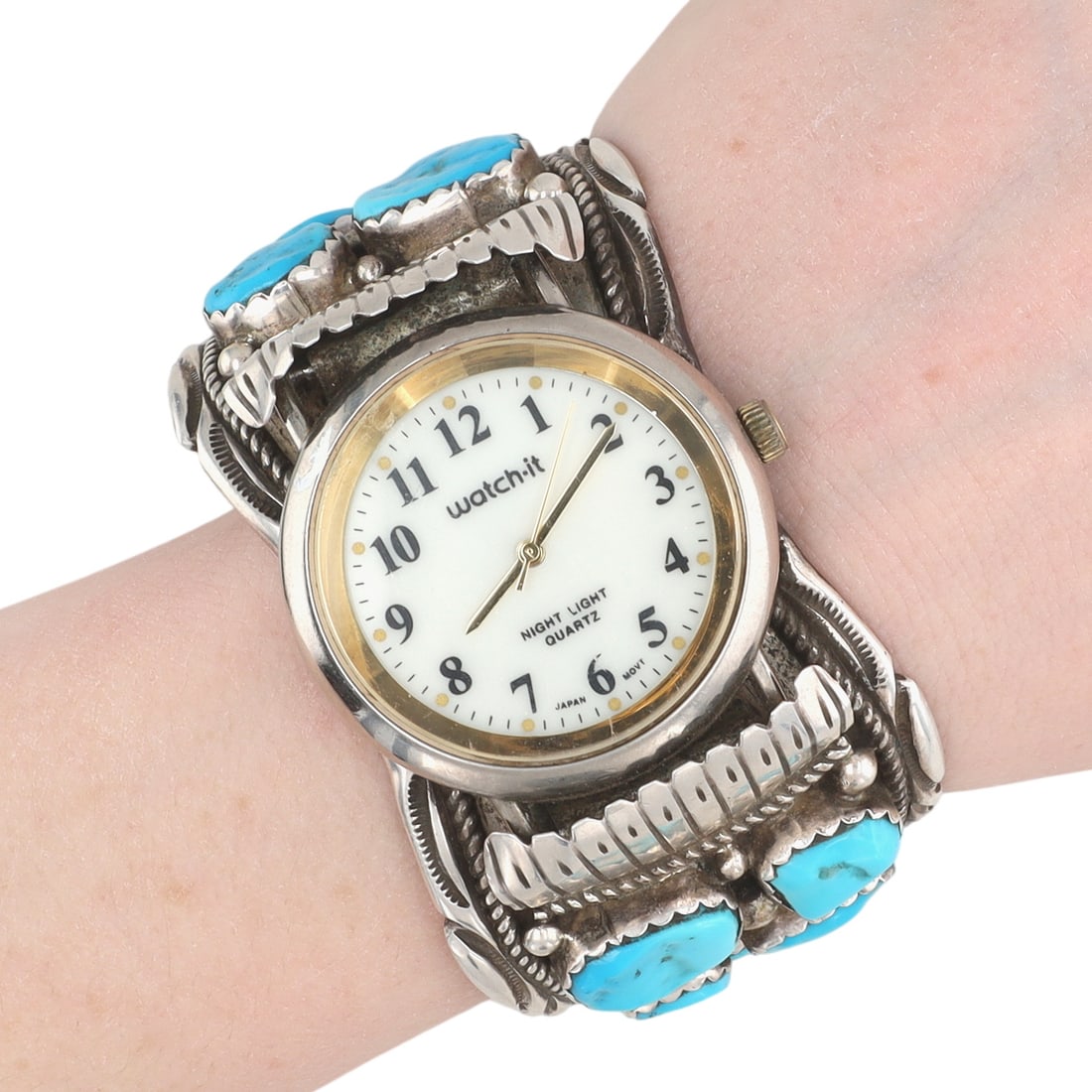 Richardson's Trading Post Terry Wood Navajo Sterling Turquoise Watch Cuff (1 of 8)