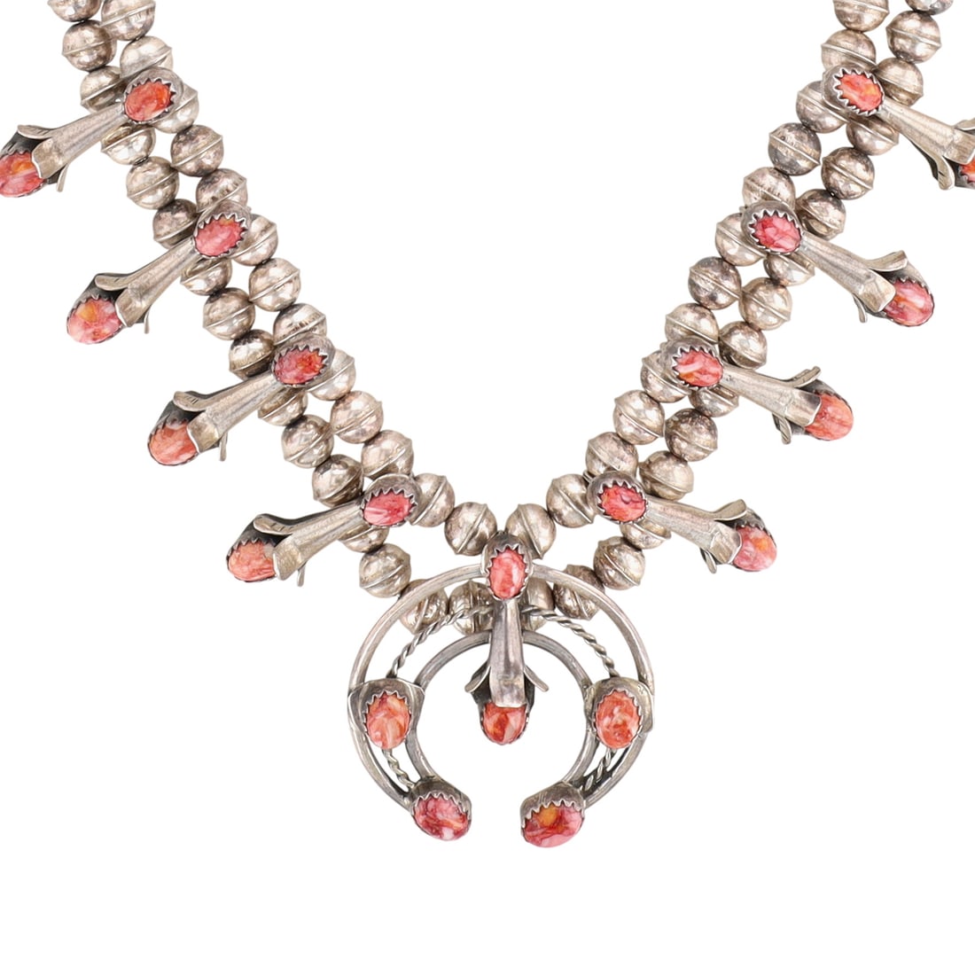 Richardson's Trading Post Phil Garcia Navajo Sterling Spiny Oyster Squash Blossom Necklace (1 of 6)