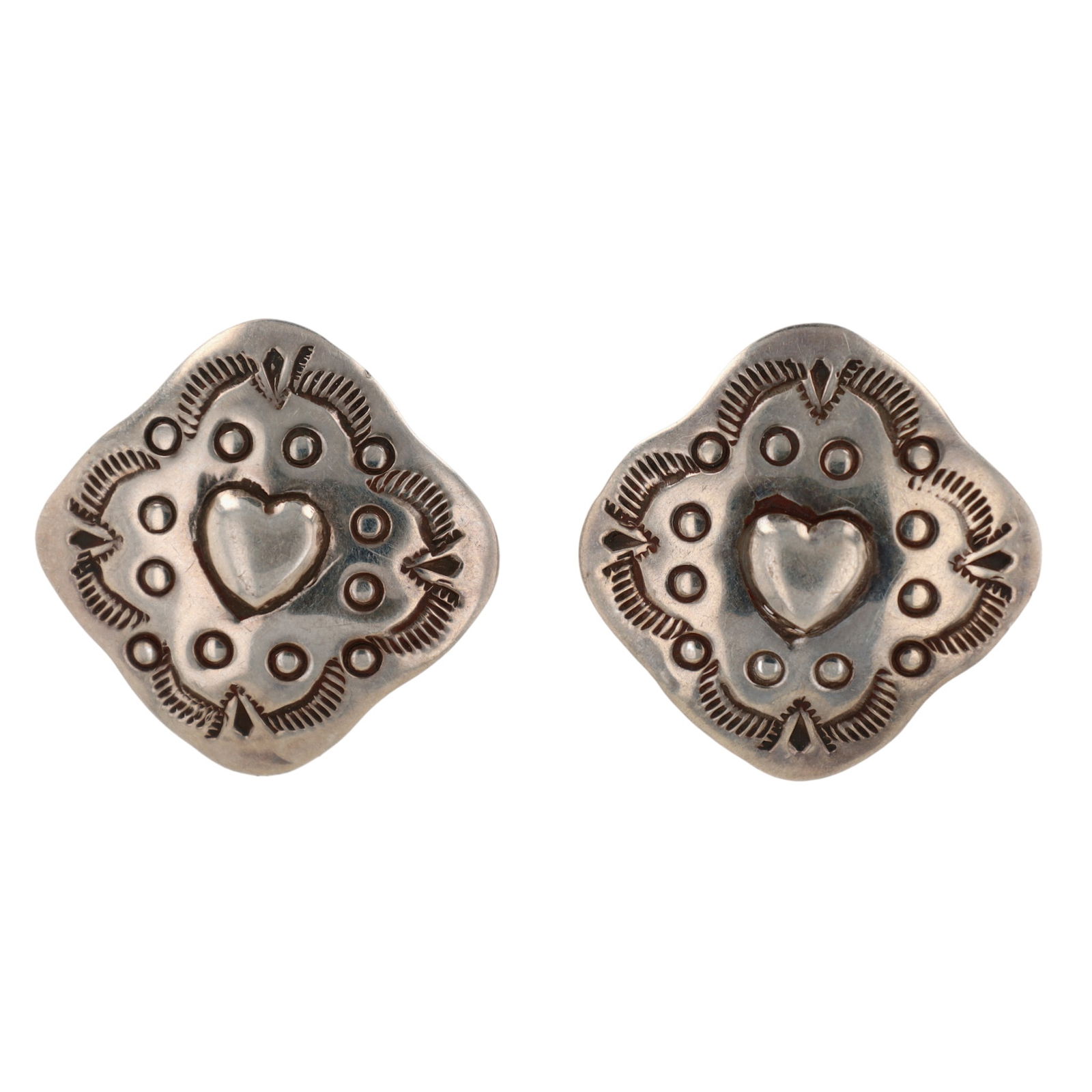 Richardson's Trading Post Glen Willie Navajo Plain Silver Heart Concho Stud Earrings (1 of 7)