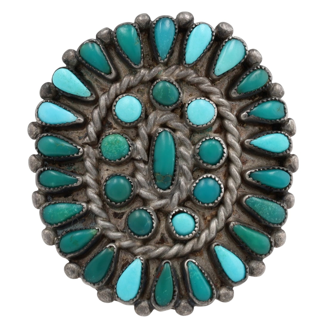 Richardson's Trading Post Vintage Zuni Sterling Turquoise Cluster Ring Sz 8 (1 of 6)