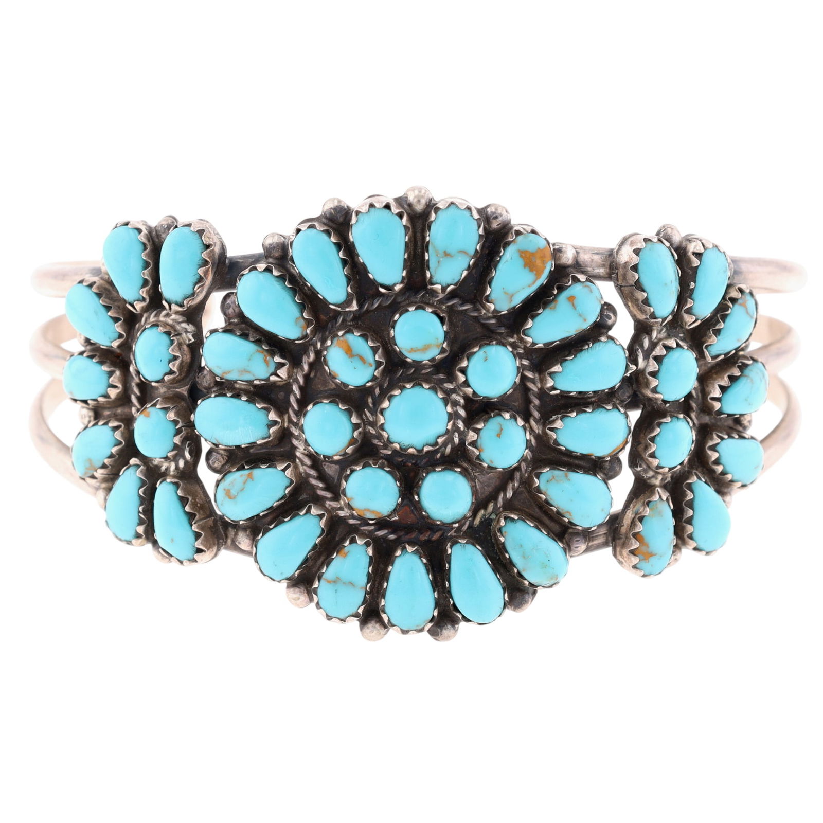 Richardson's Trading Post Henry Baca Navajo Sterling Turquoise Cluster Cuff Bracelet (1 of 8)