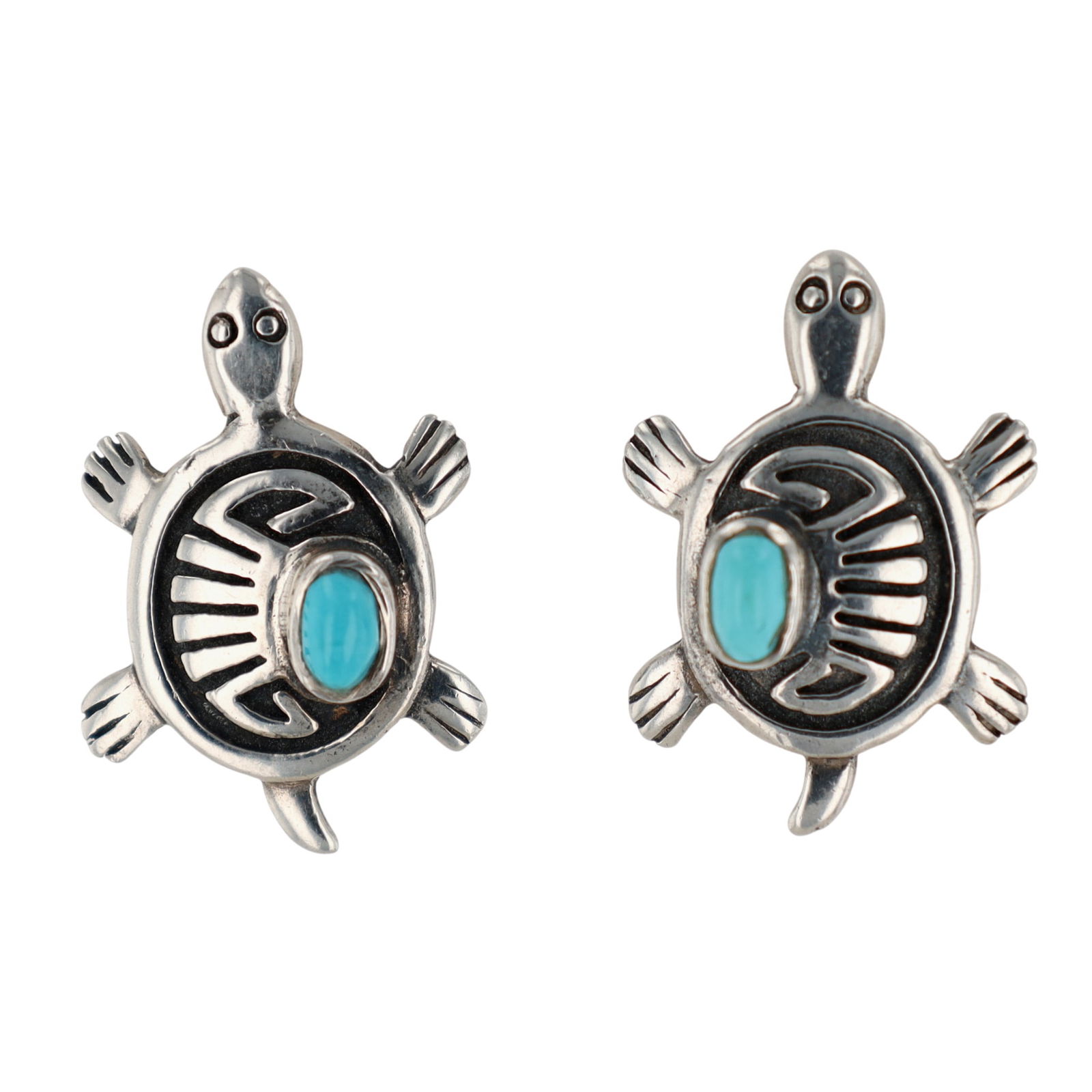 Richardson's Trading Post Navajo Sterling Turquoise Overlay Turtle Stud Earrings (1 of 5)