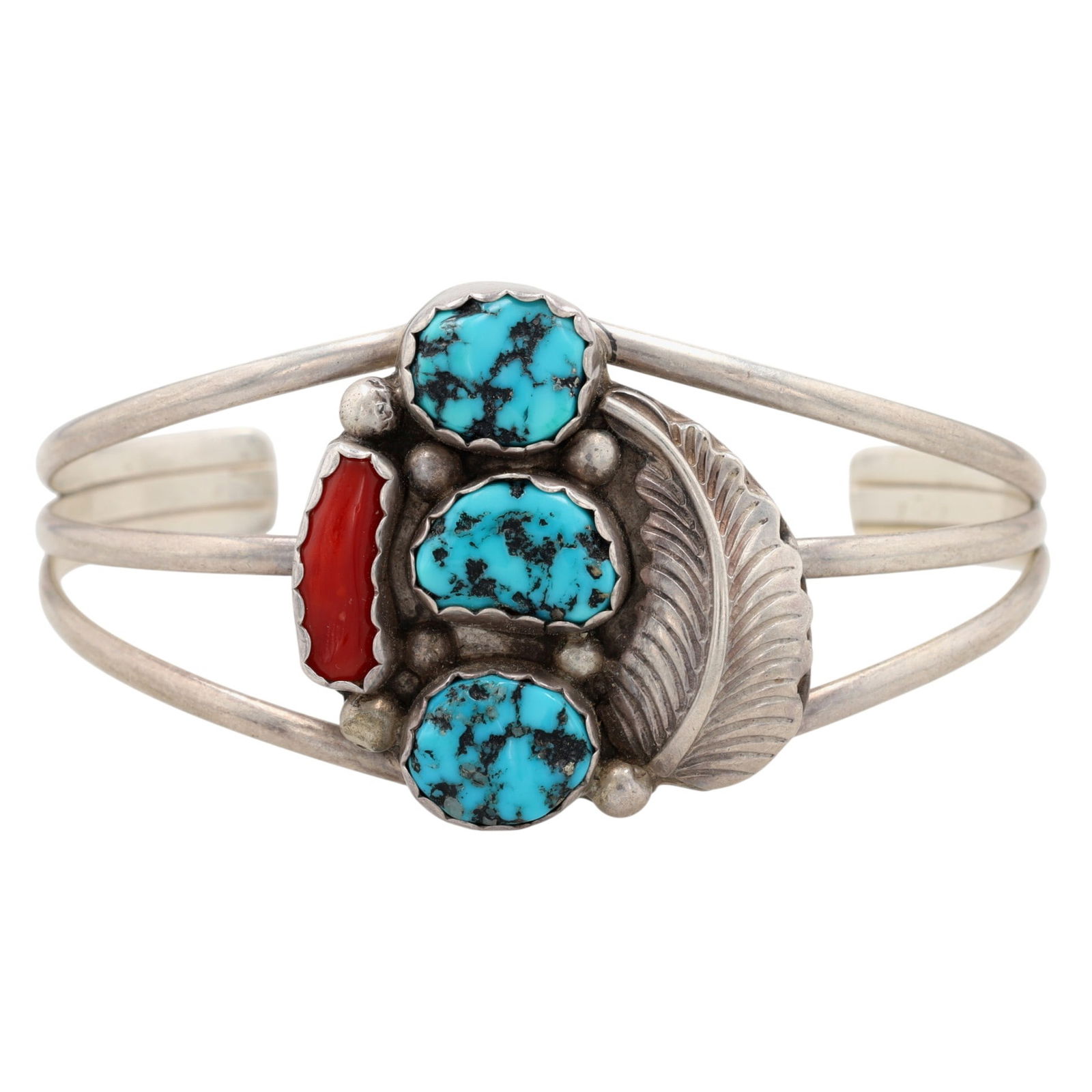 Richardson's Trading Post Vintage Navajo Sterling Multi-Stone Leaf Cuff Bracelet (1 of 7)
