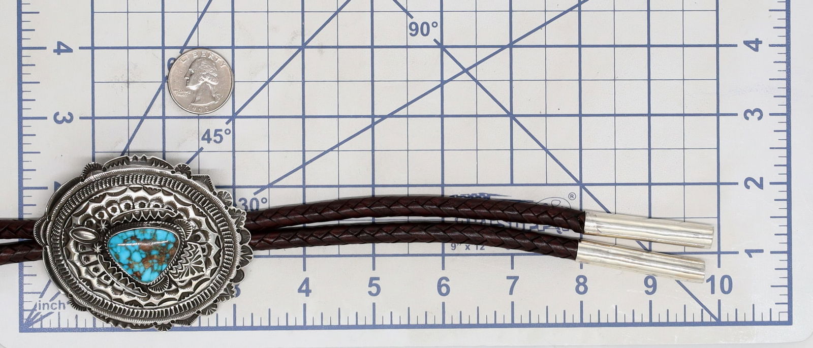 Richardson's Trading Post Freddie Maloney Navajo Sterling Turquoise Bolo Tie - 7