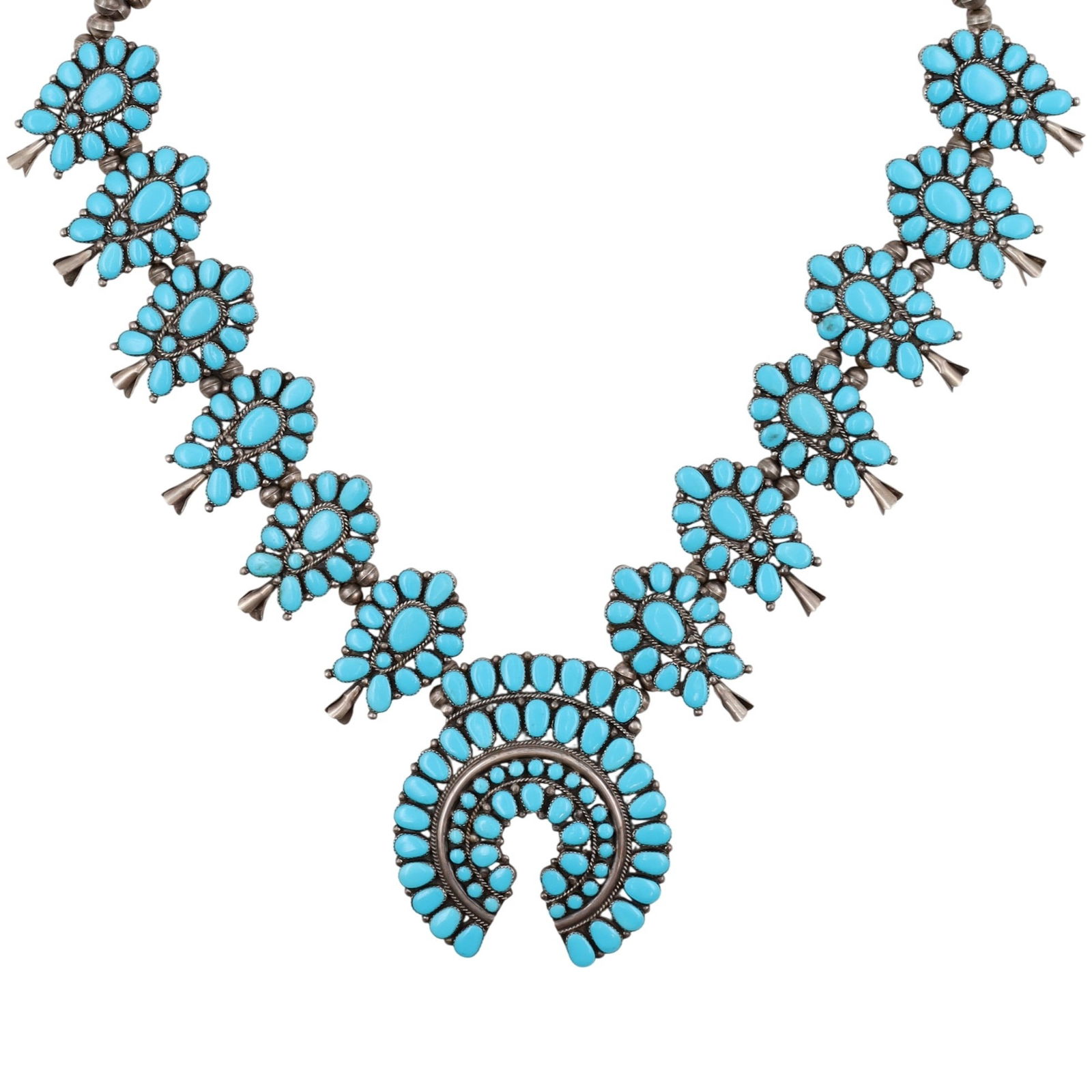 Richardson's Trading Post Vintage Navajo Sterling Turquoise Squash Blossom Necklace (1 of 7)