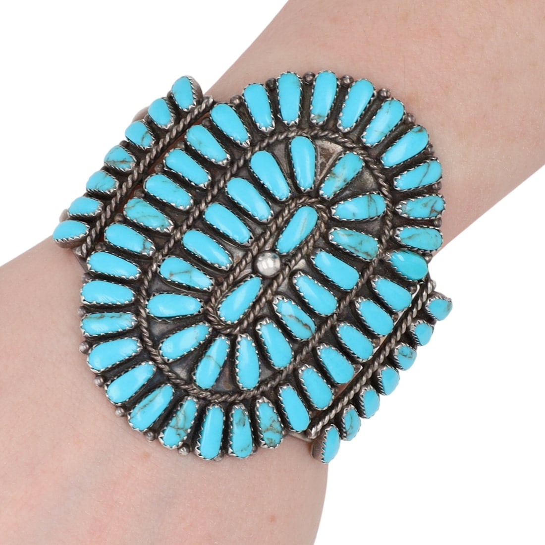 Richardson's Trading Post Marco Begaye Navajo Sterling Turquoise Cluster Cuff Bracelet (1 of 10)