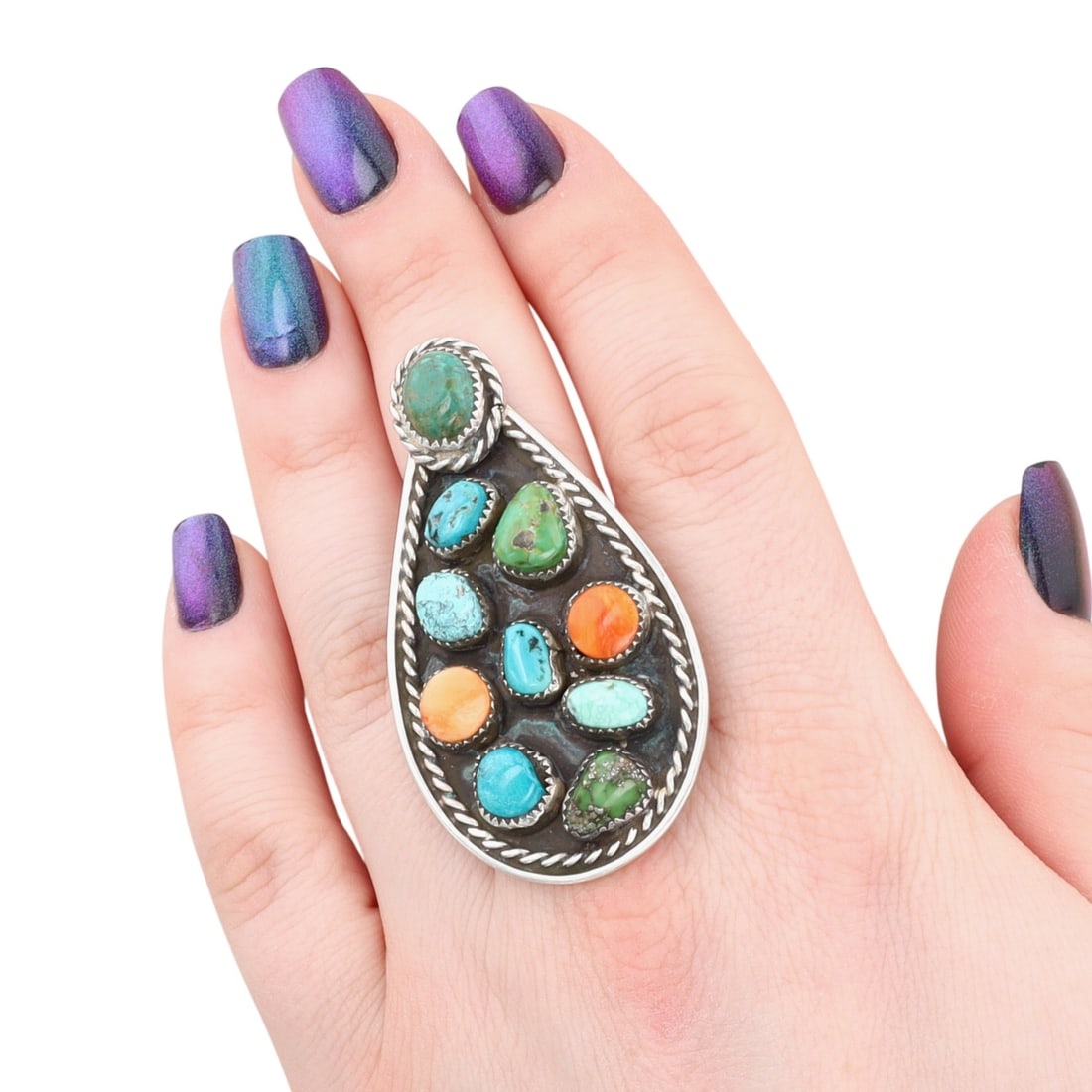 Richardson's Trading Post Delvert Arviso Navajo Sterling Multi-Stone Cluster Adjustable Ring: Presented in partnership with the historic Richardson’s Trading Post, a cornerstone of Native American jewelry since 1913. Selected from their archives of rare vintage and contemporary pieces. Delve