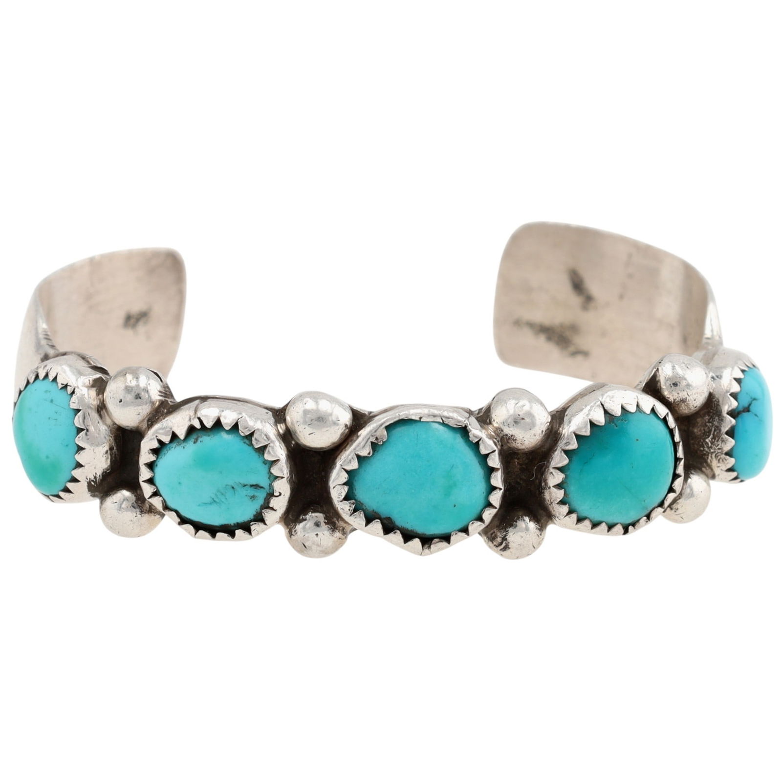 Richardson's Trading Post Vintage Navajo Sterling Turquoise Baby Cuff Bracelet: Presented in partnership with the historic Richardson’s Trading Post, a cornerstone of Native American jewelry since 1913. Selected from their archives of rare vintage and contemporary pieces. Vinta