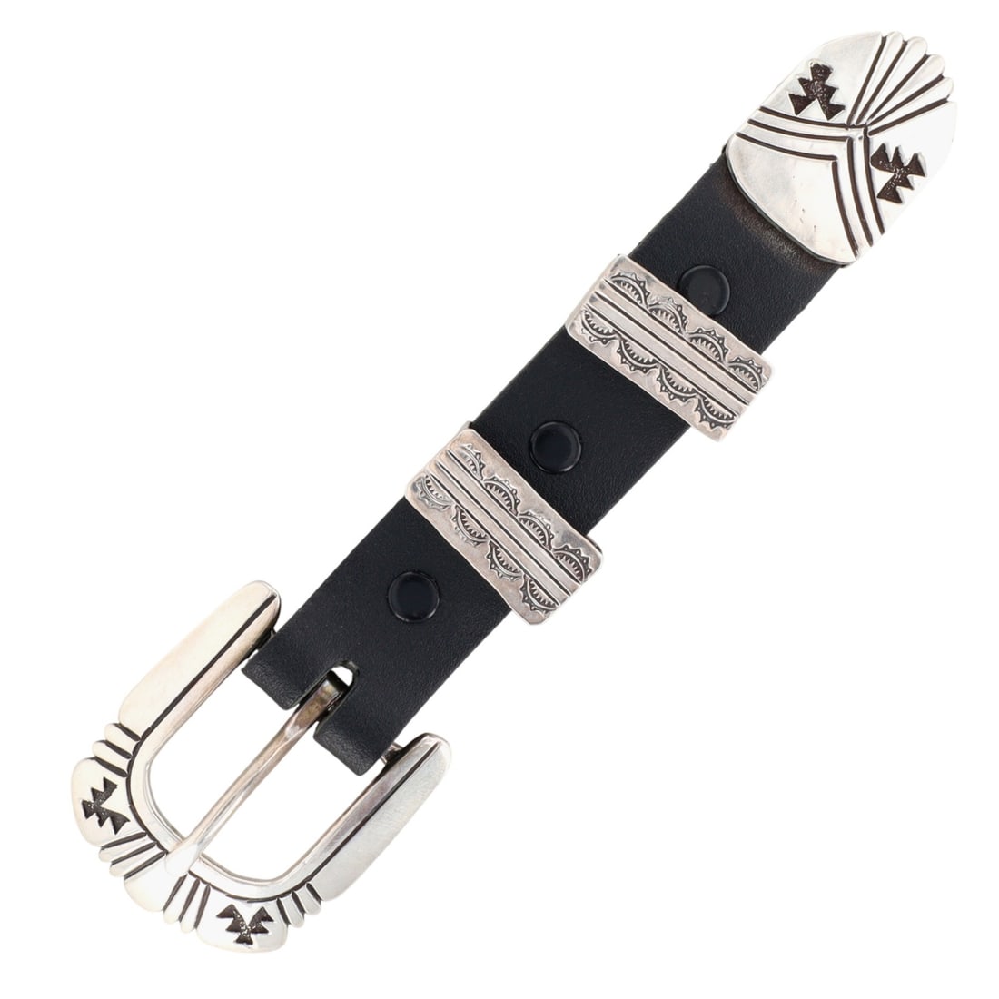 Richardson's Trading Post Vintage Navajo Plain Silver Overlay Ranger Belt Pieces (1 of 5)