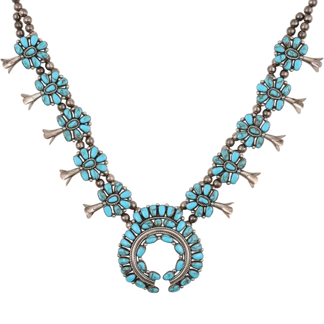 Richardson's Trading Post Donny & Dorothy Clark Navajo Sterling Turquoise Squash Blossom Necklace (1 of 7)