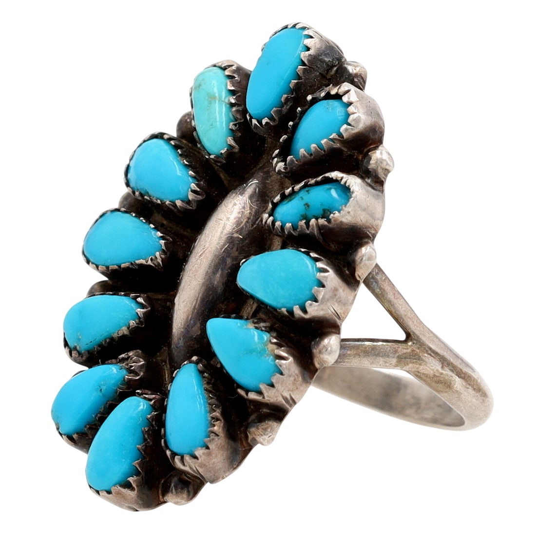Richardson's Trading Post Maryann & Felix Chavez Zuni Sterling Turquoise Cluster Ring Sz 6.5 (1 of 7)