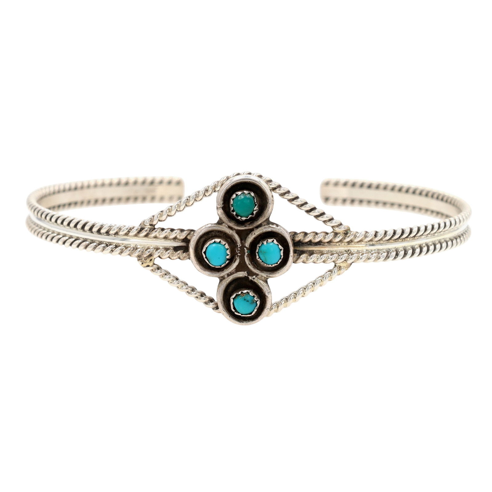 Richardson's Trading Post Vintage Zuni Sterling Turquoise Cuff Bracelet: Presented in partnership with the historic Richardson’s Trading Post, a cornerstone of Native American jewelry since 1913. Selected from their archives of rare vintage and contemporary pieces. Vinta