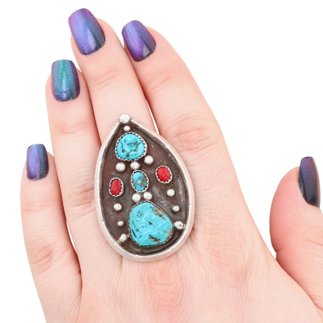 Richardson's Trading Post Clem Nalwood Navajo Sterling Multi-Stone Ring Sz 8.5: Presented in partnership with the historic Richardson’s Trading Post, a cornerstone of Native American jewelry since 1913. Selected from their archives of rare vintage and contemporary pieces. Clem