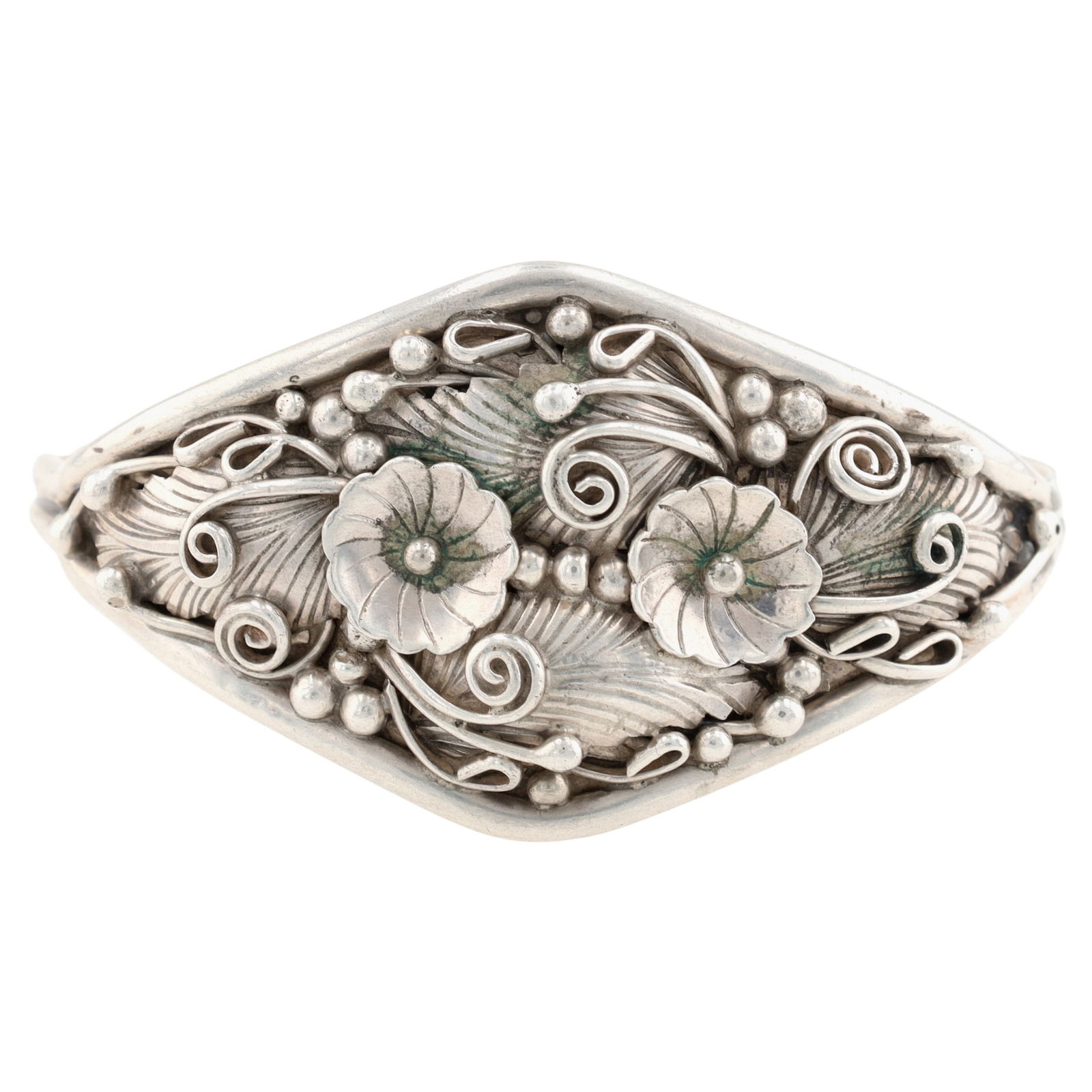 Richardson's Trading Post Lee Charley Jr. Navajo Plain Silver Leaf Flower Cuff Bracelet (1 of 8)