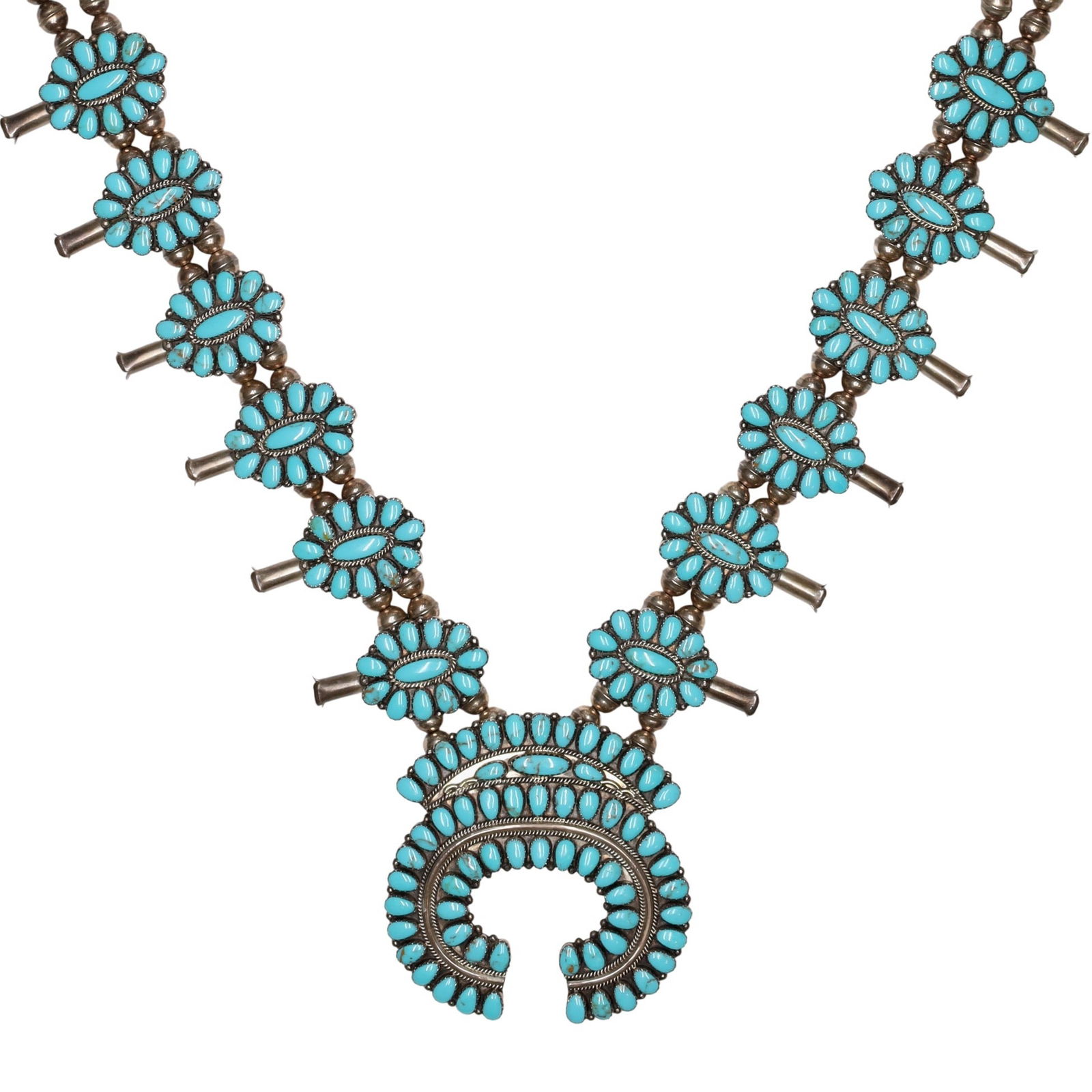 Richardson's Trading Post Ben Boyd Navajo Sterling Turquoise Squash Blossom Necklace (1 of 7)