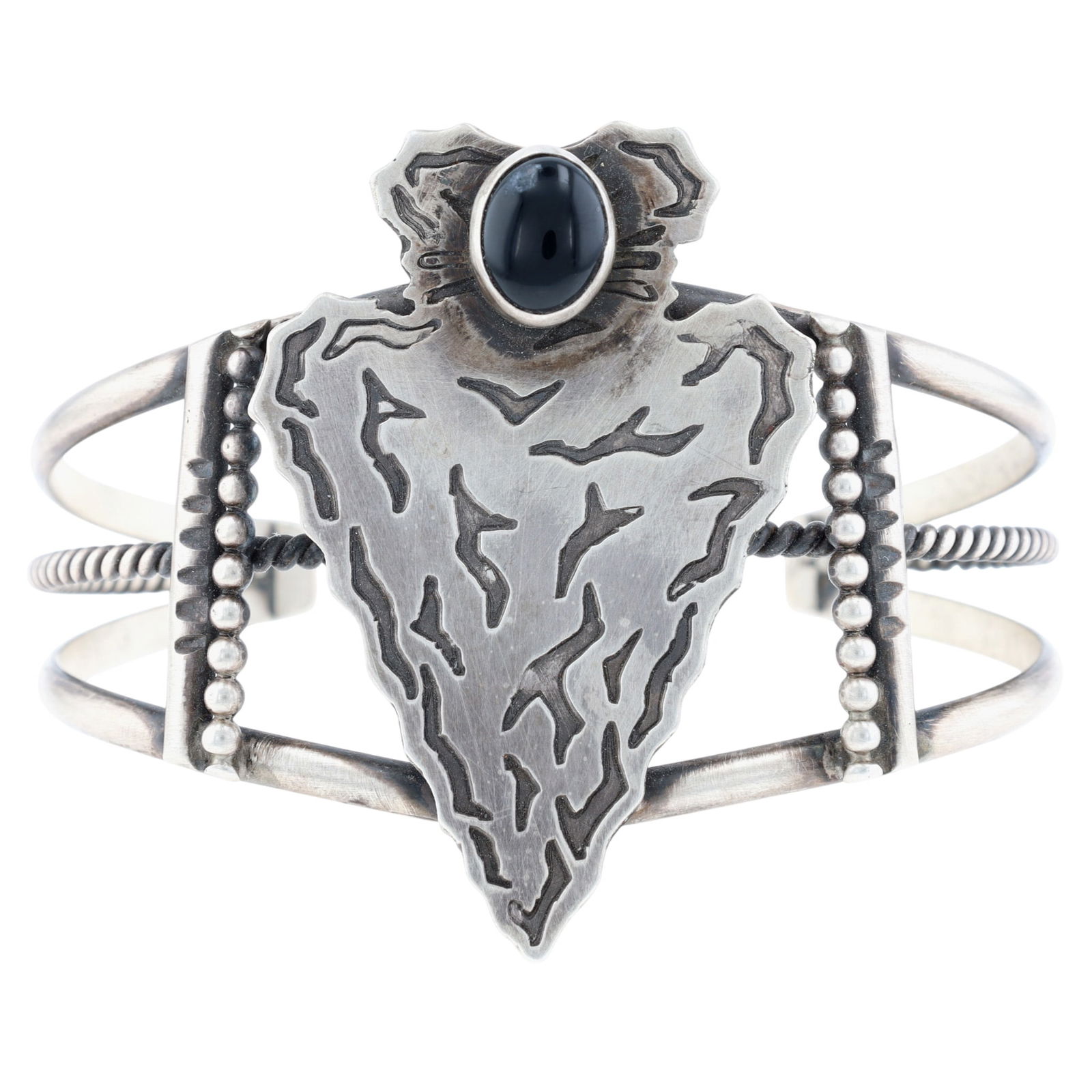 Richardson's Trading Post Donovan Skeet Navajo Sterling Onyx Arrowhead Cuff Bracelet (1 of 9)
