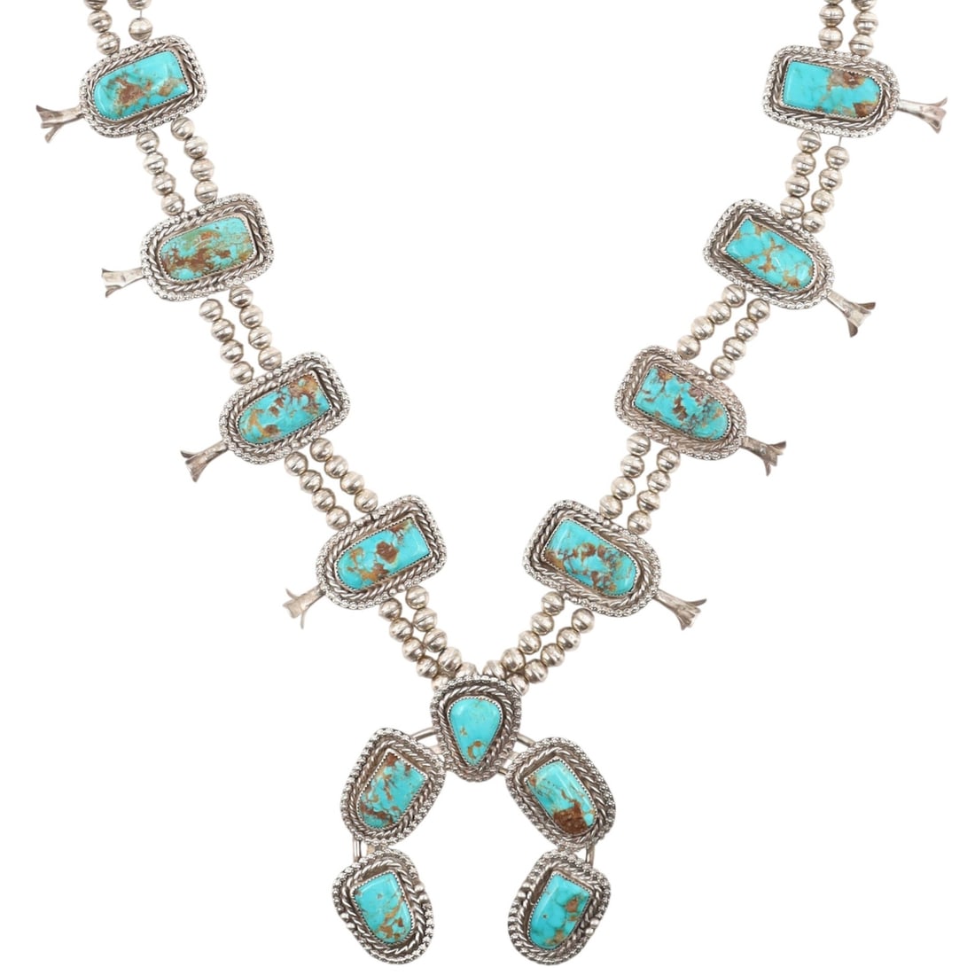Richardson's Trading Post Vintage Navajo Sterling Turquoise Squash Blossom Necklace (1 of 8)
