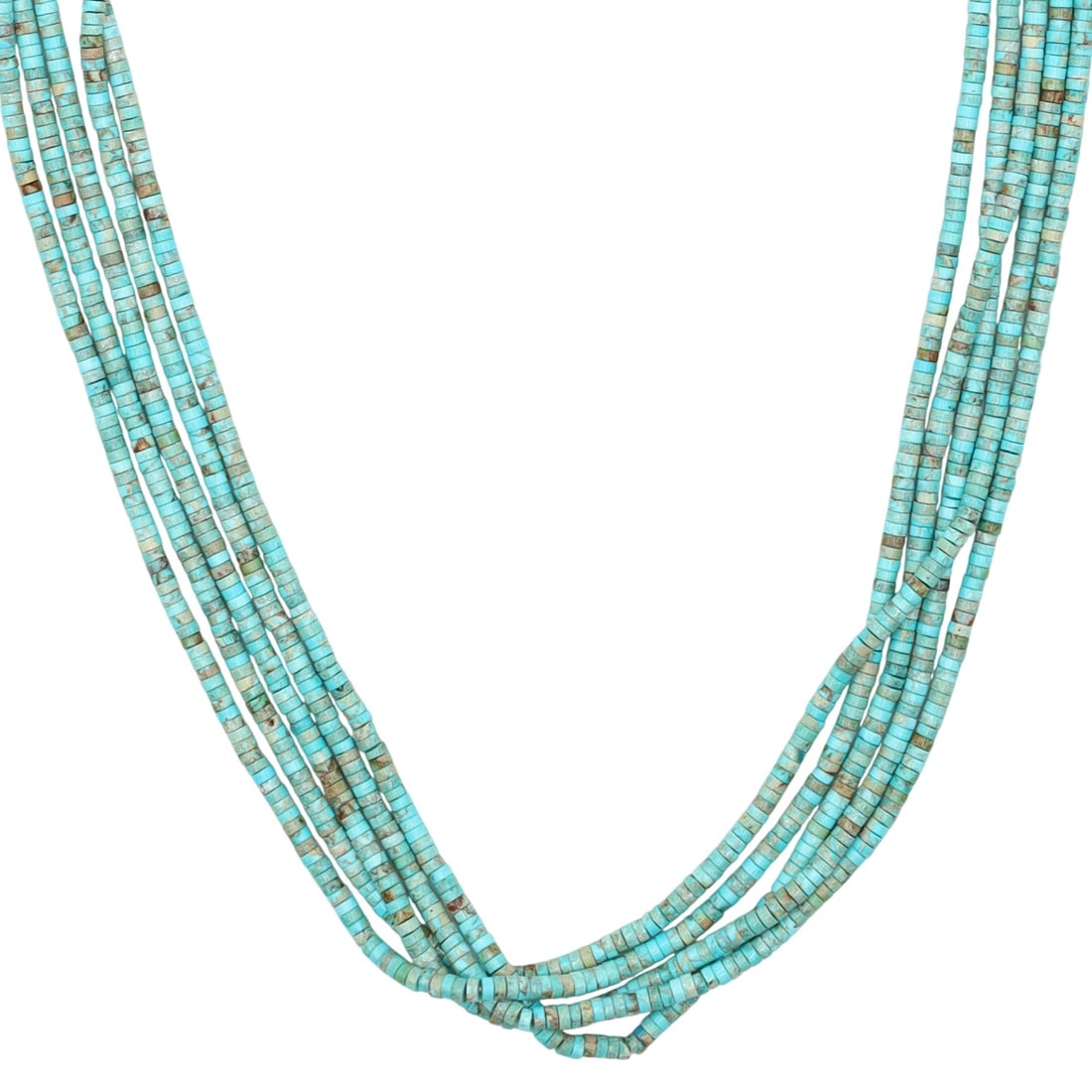 Richardson's Trading Post Navajo 5-Strand Turquoise Heishi Necklace: Presented in partnership with the historic Richardson’s Trading Post, a cornerstone of Native American jewelry since 1913. Selected from their archives of rare vintage and contemporary pieces. Navaj