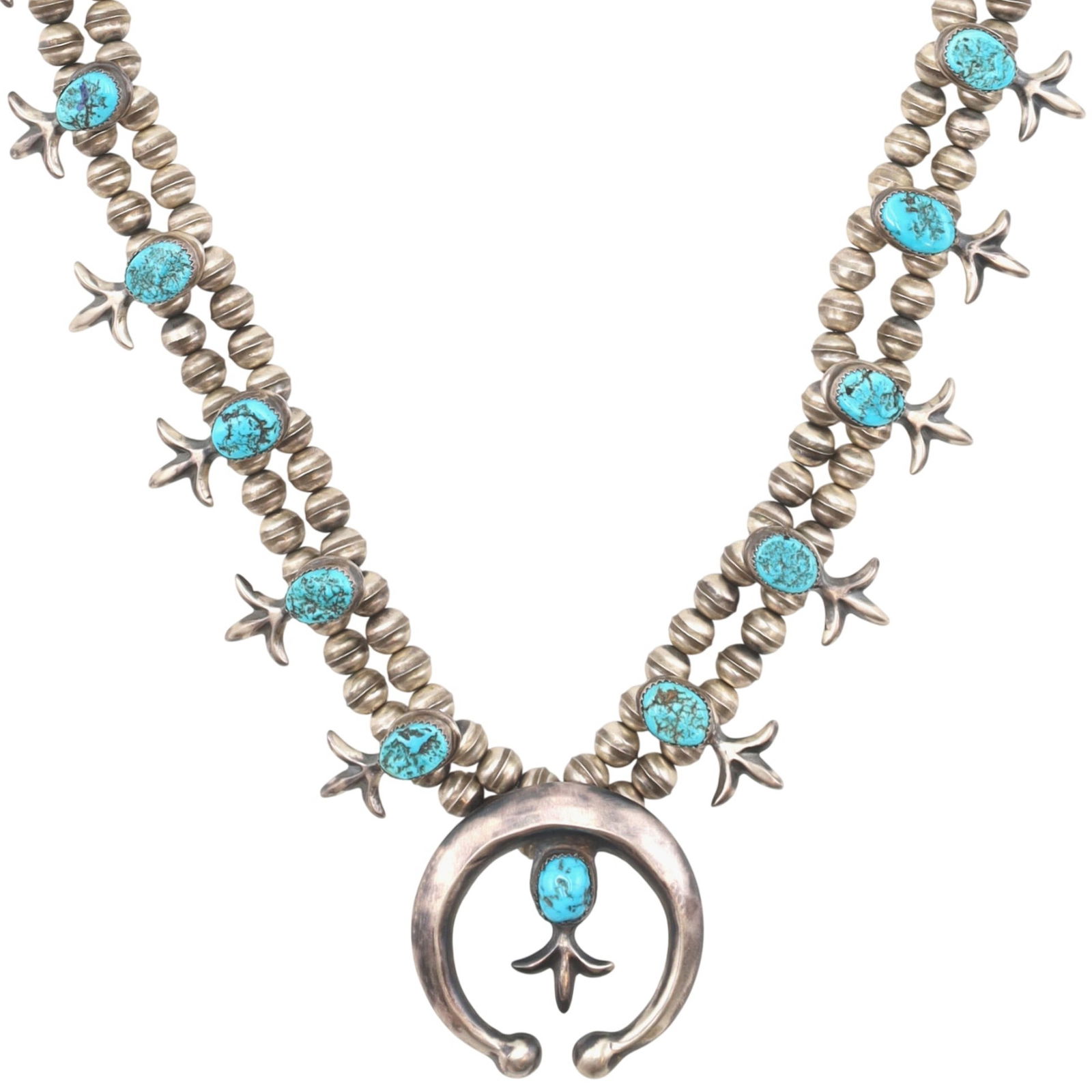 Gene Nataan Navajo Sterling Turquoise Squash Blossom Necklace (1 of 8)