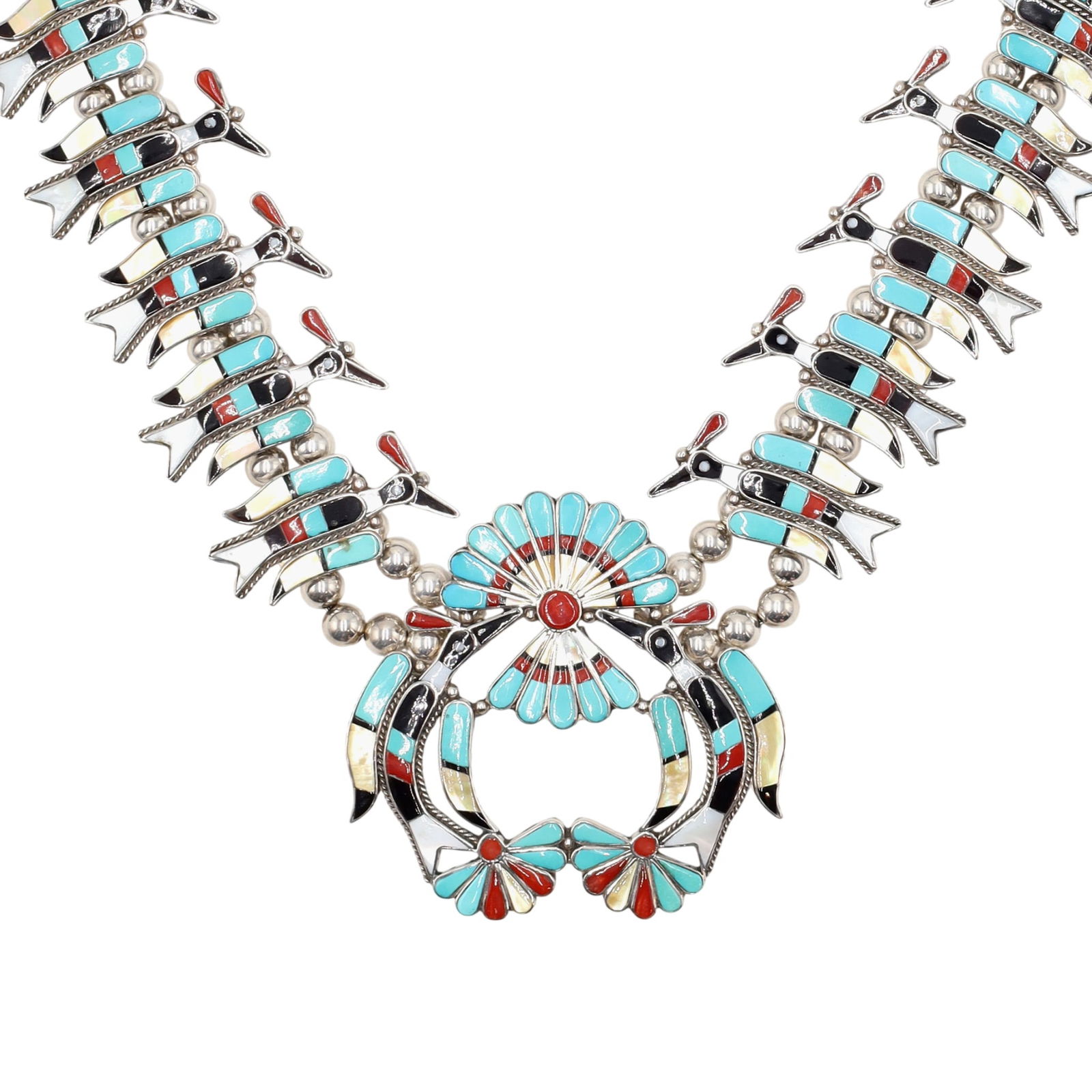 Linette Laiwakete Zuni Sterling Multi-Stone Peyote Bird Inlay Station Necklace (1 of 10)