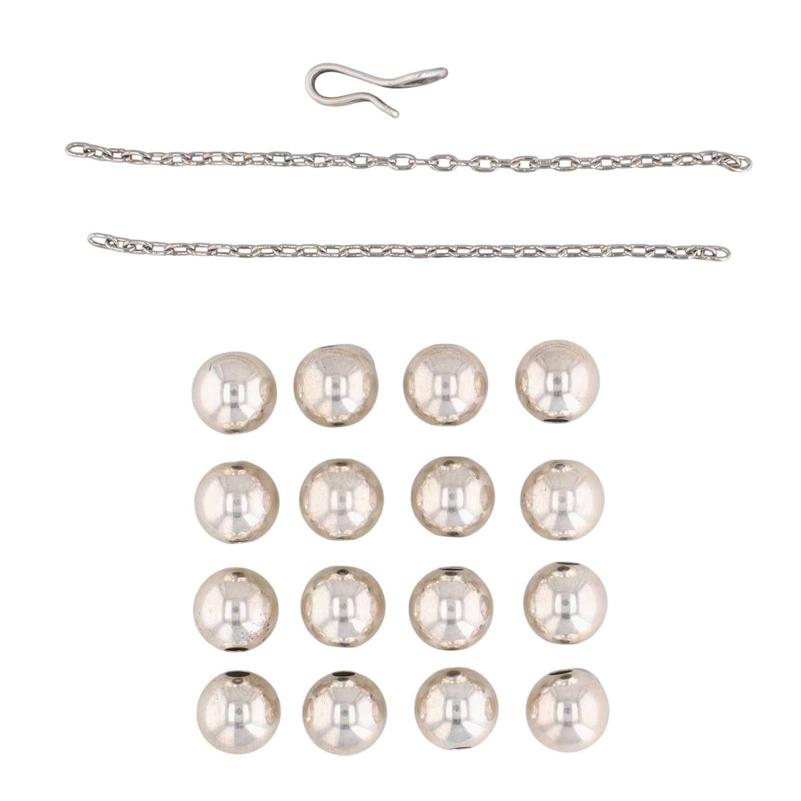 Vintage Zuni Plain Silver Squash Blossom Pieces: Vintage Zuni Sterling Plain Silver Squash Blossom Pieces 8.5g-16 Count 8mm Beads, Extra Chain and Hook