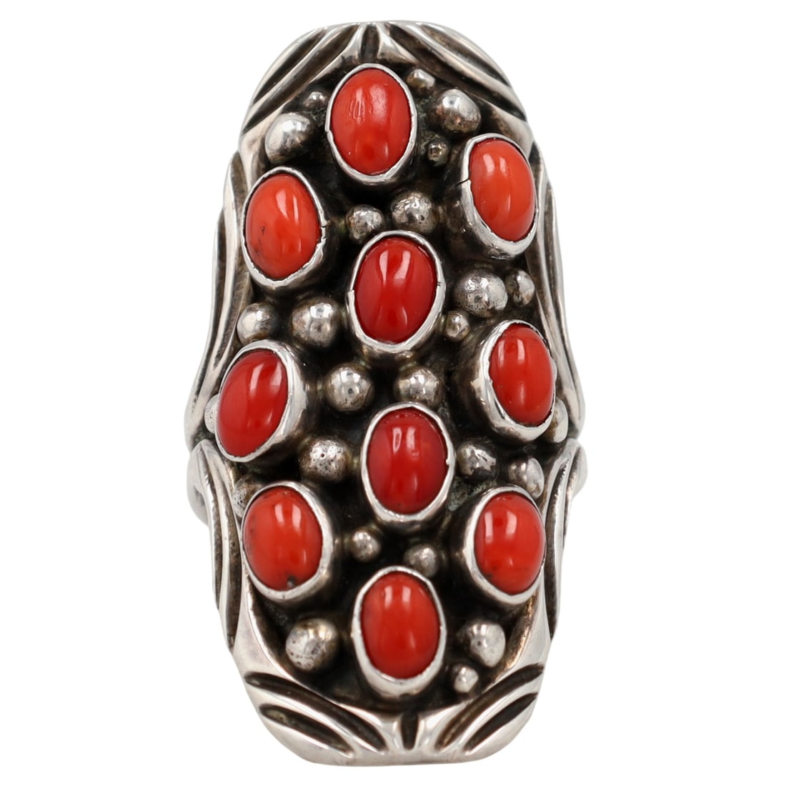 Jefferson Lee Navajo Sterling Coral Cluster Ring Sz 7.5 (1 of 6)