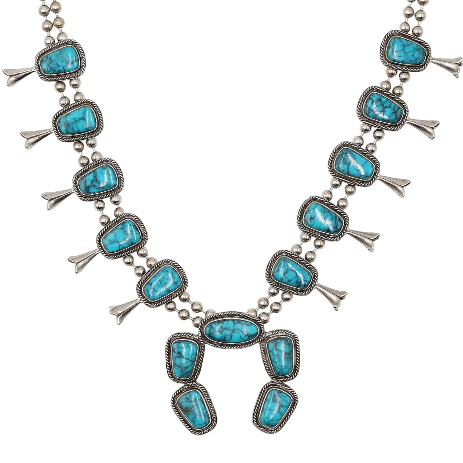 Goldette Southwestern Silvertone Faux Turquoise Squash Blossom Necklace (1 of 7)