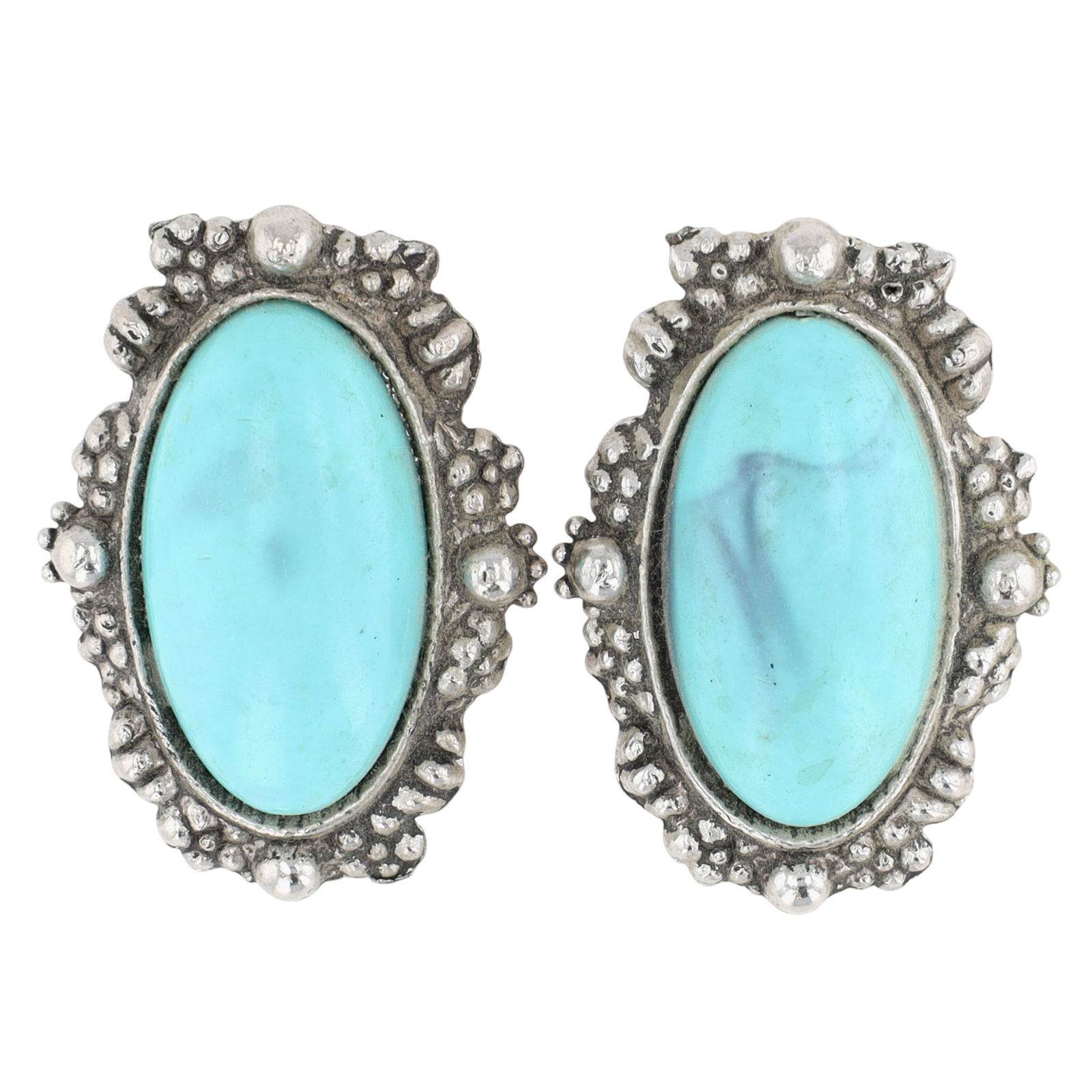 Vintage Silver Tone Faux Turquoise Southwestern Clip On Earrings: Vintage Silver Tone Faux Turquoise Southwestern Clip On Earrings 30g