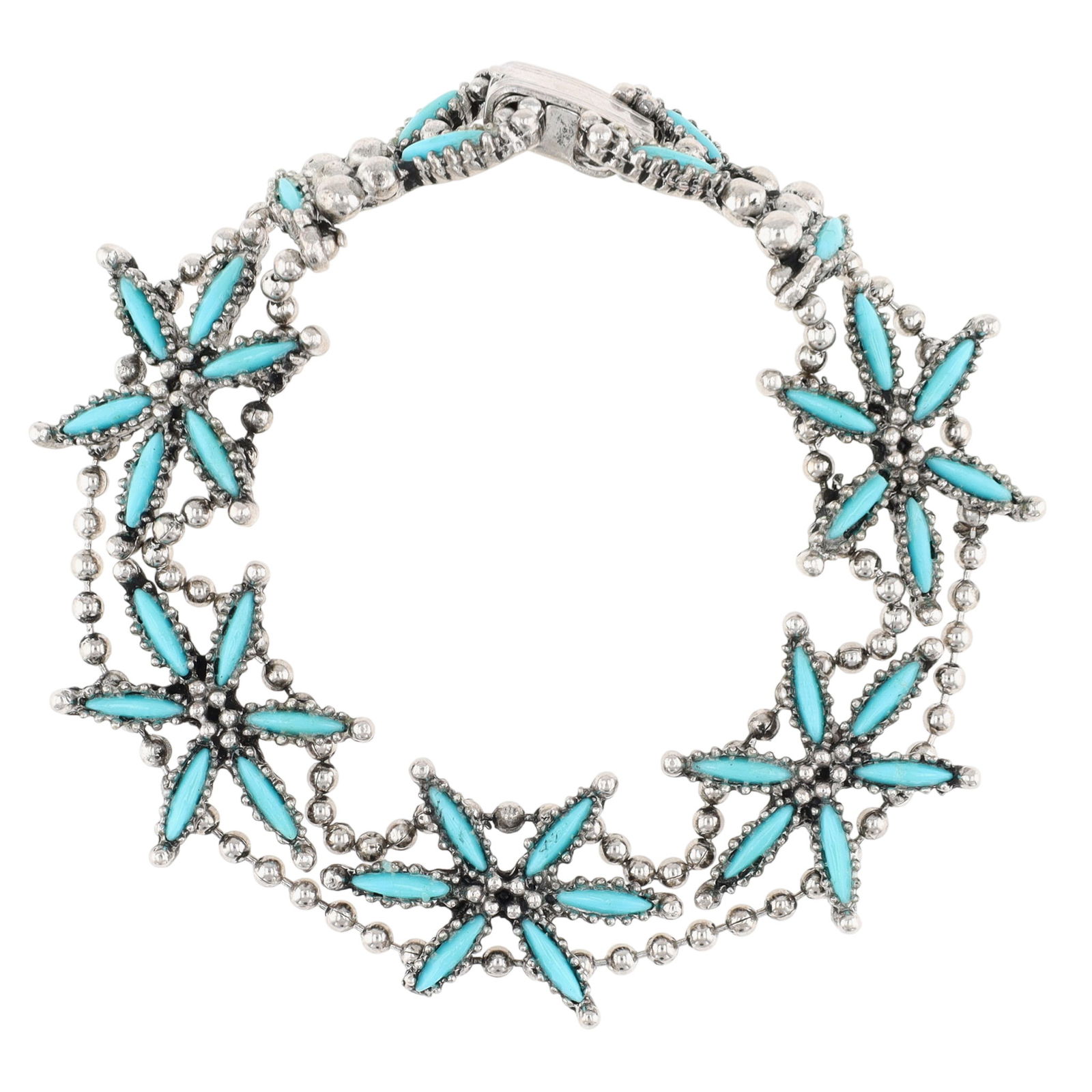 Vintage Silver Tone Needlepoint Faux Turquoise Southwestern Bracelet: Vintage Silver Tone Needlepoint Faux Turquoise Southwestern Bracelet 28g