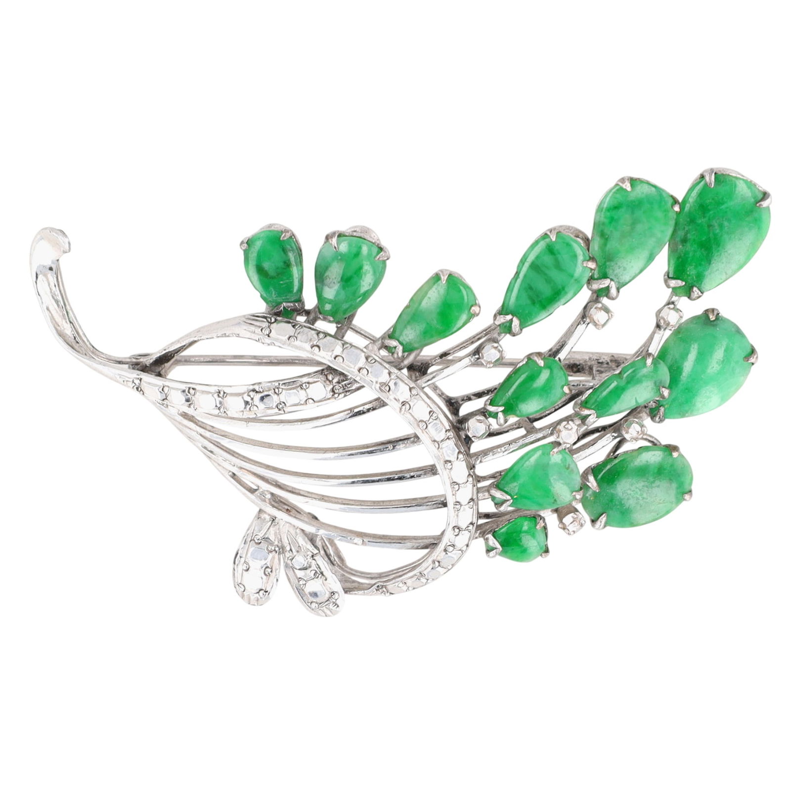 14K White Gold Natural Jade Brooch (1 of 4)