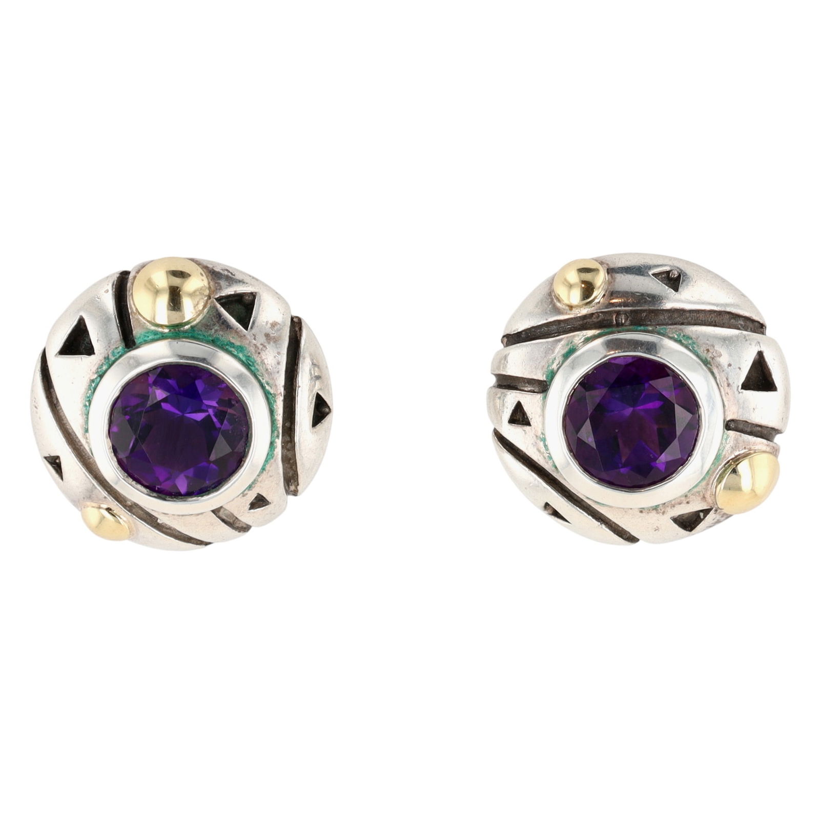 John Atencio 18K Gold Sterling Amethyst Dome Modernist Earrings (1 of 4)