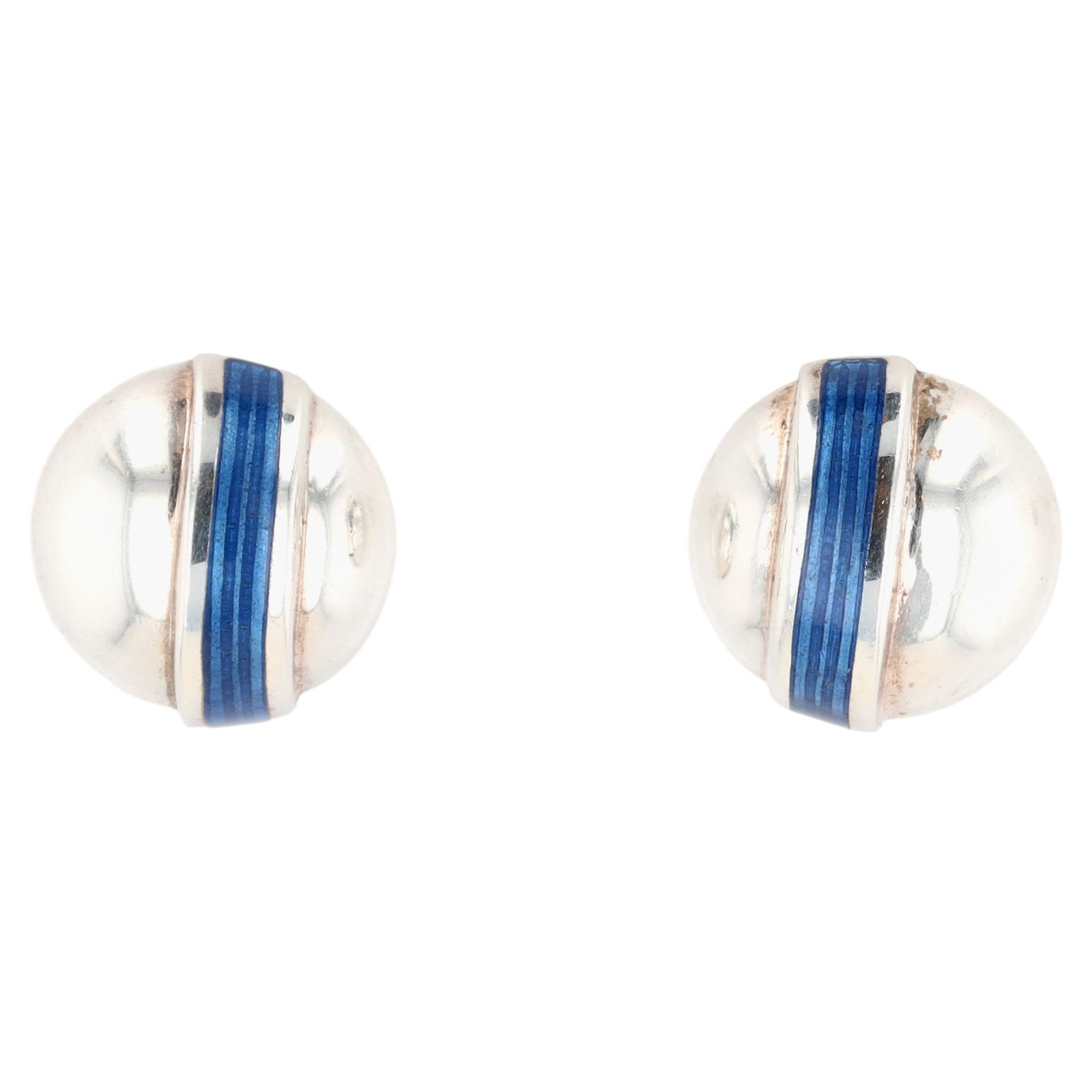 Tiffany & Co Rare Blue Enamel Sterling Dome Stud Earrings (1 of 3)
