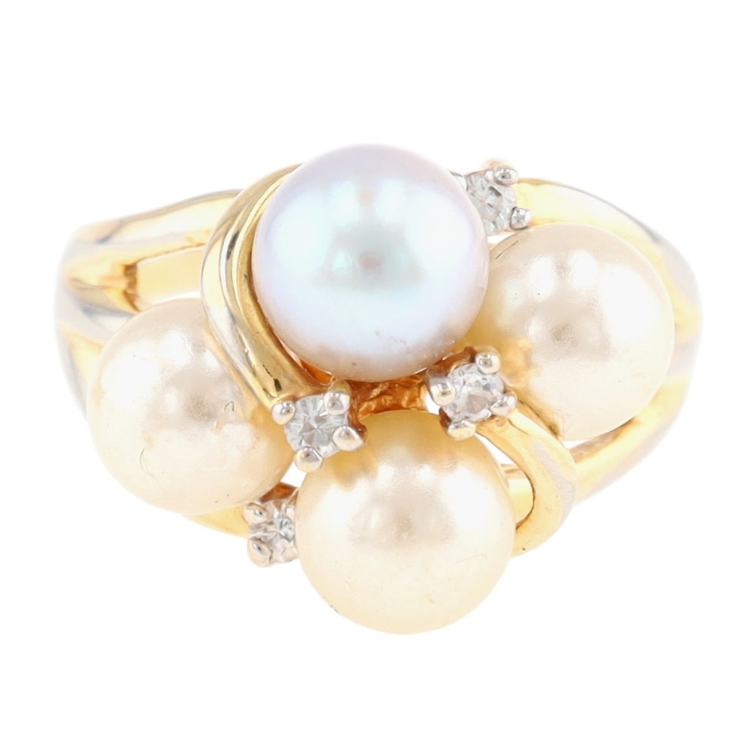 14KT Gold Electroplate Faux Pearl Rhinestone Ring Sz 8 (1 of 6)