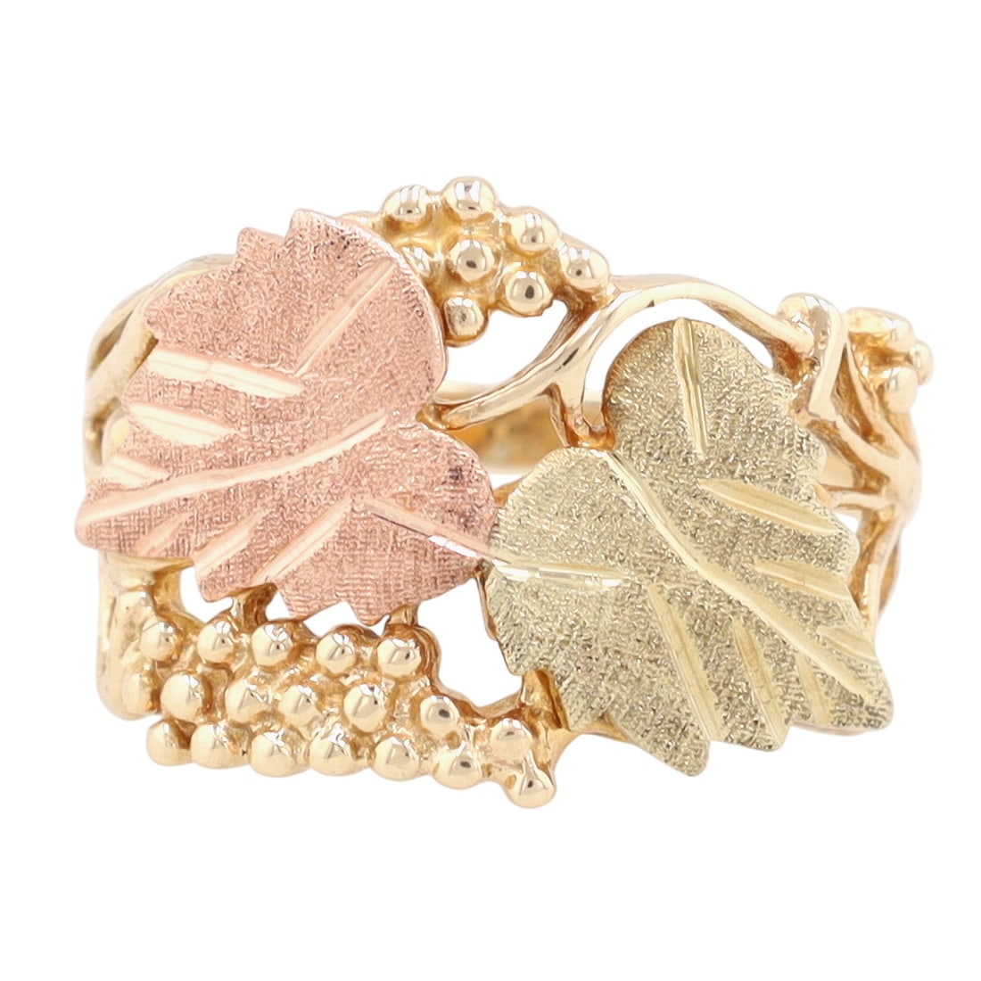 Black Hills 12K Gold Green Pink Grape Vine Ring Sz 8.25: Black Hills 12K Gold Green Pink Grape Vine Ring Sz 8.25, 4.1g