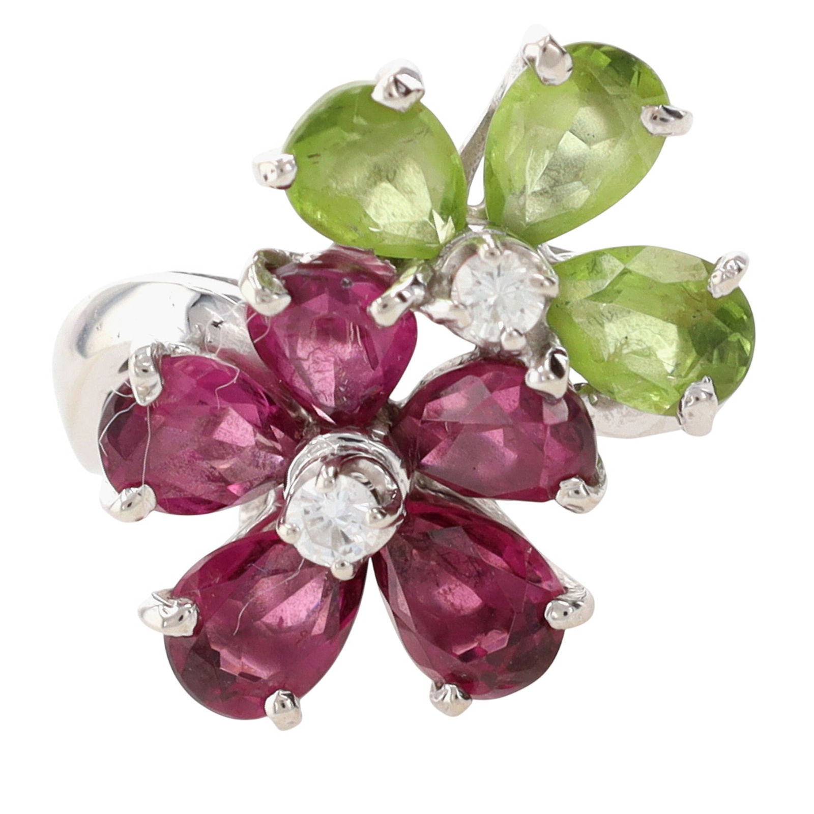 CID 14K White Gold Multi-Stone Double Flower Ring Sz 6.5 (1 of 6)