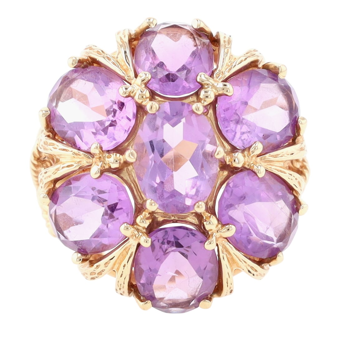 Signed 18K Gold Amethyst Floral Dome Ring Sz 7.25 (1 of 6)