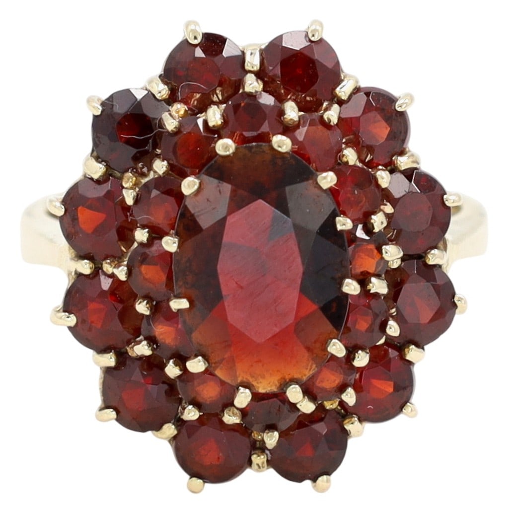 Vintage Czech 14K Gold Bohemian Garnet Cluster Ring Sz 7.25 (1 of 6)