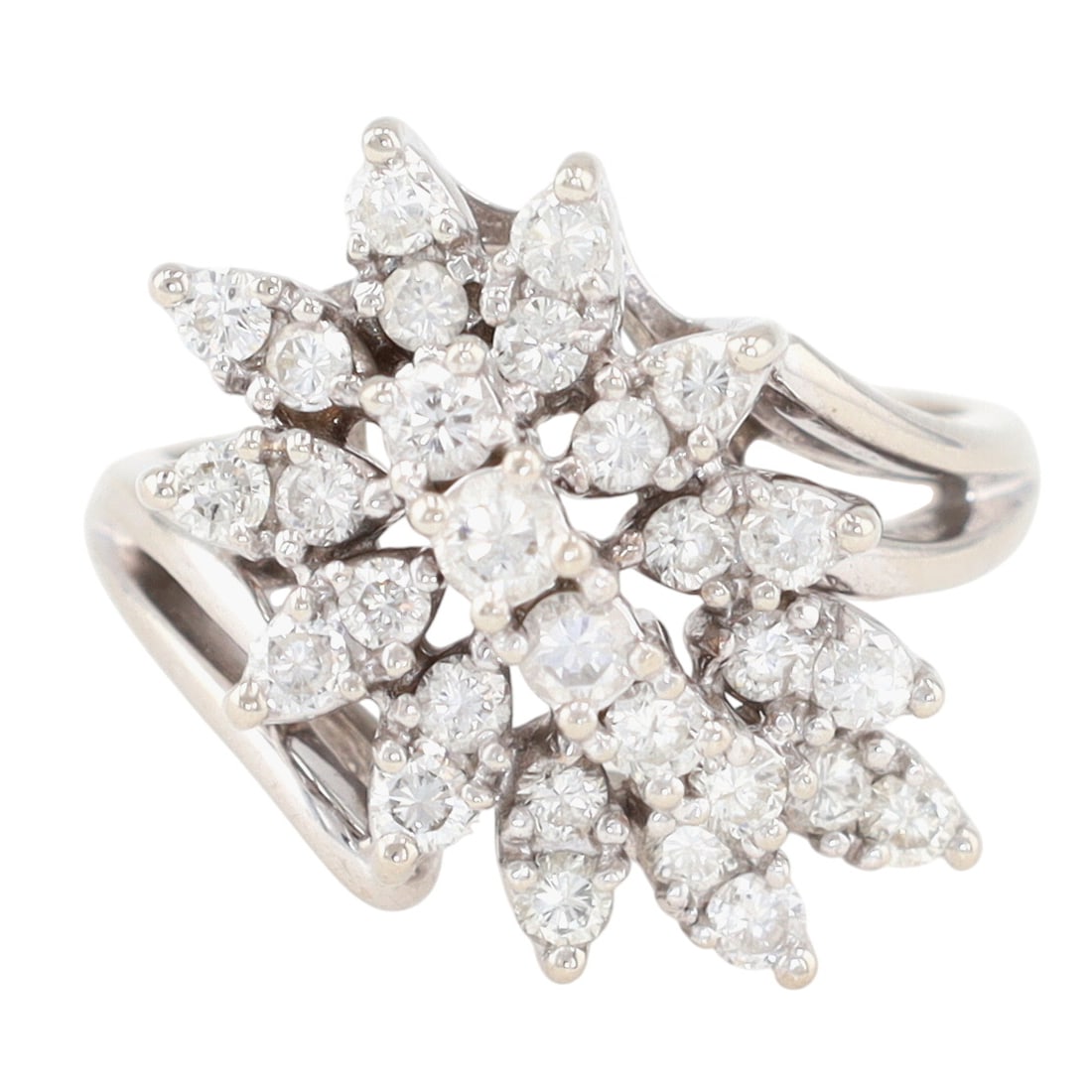 FIRELITE 14K White Gold Diamond Cluster Branch Ring Sz 6.75 (1 of 7)