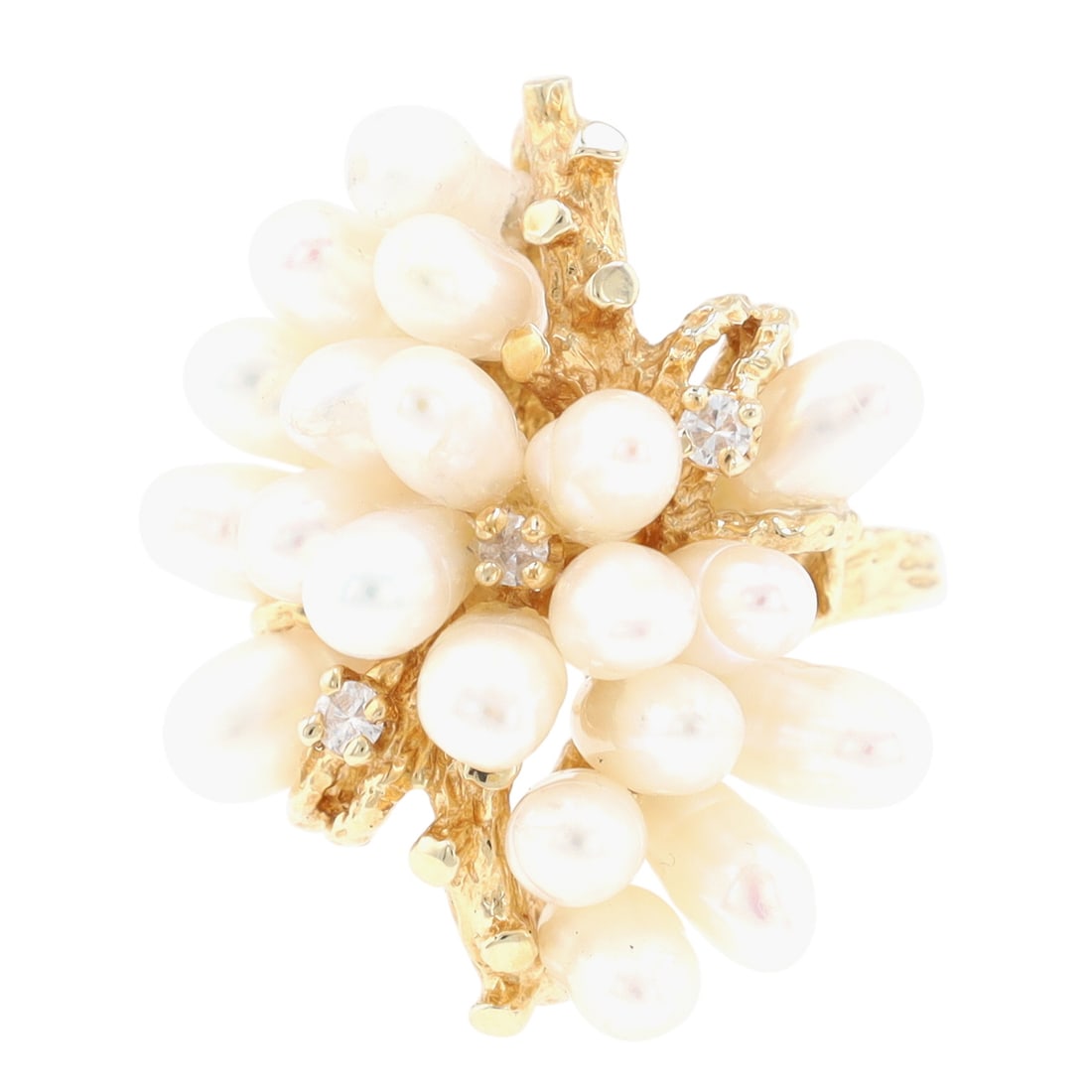 14K Gold Diamond Natural Pearl Cluster Coral Branch RIng Sz 7 (1 of 5)