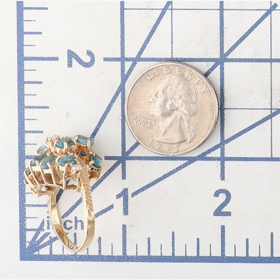 CTD 14K Multi-Stone Cluster Ring Sz 7 - 6