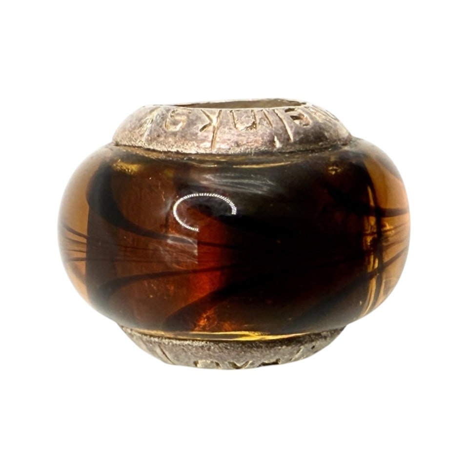 Sterling Love Links Orange Glass Bead Charm 3.5g: Sterling Love Links Orange Glass Bead Charm 3.5g