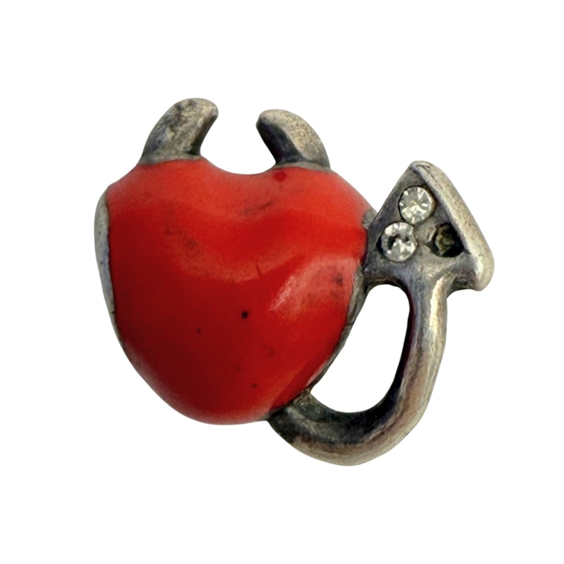 Sterling Rhinestone Devils Heart Charm 2.9g: Sterling Devils heart with Clear Rhinestones bead charm 2.9g