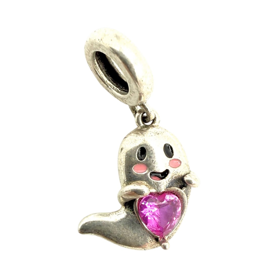 Sterling Happy Ghost Pink Heart Gem Charm 2.8g: Sterling Happy Ghost Pink Heart Gem Charm 2.8g