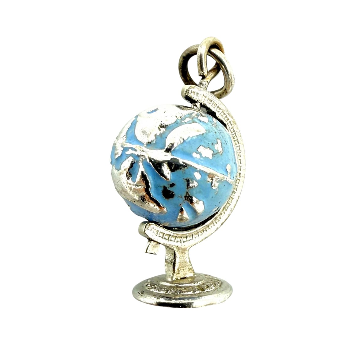 Sterling Blue Enamel Globe Movable Charm 3.7g: Sterling blue enamel Globe movable Charm 3.7g