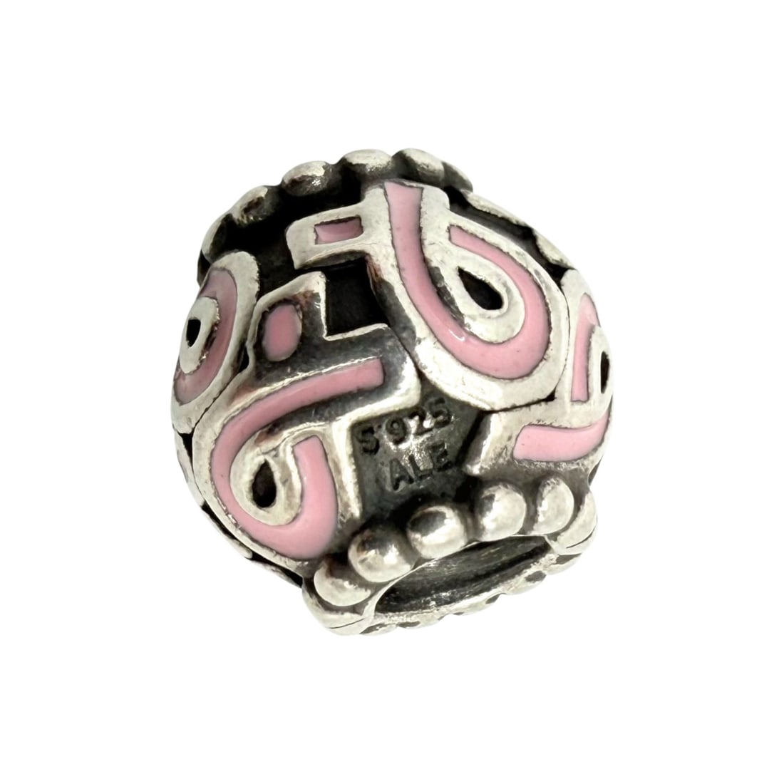 Pandora Sterling Pink Enamel Breast Cancer Ribbon Bead Charm 4.6g: Pandora Sterling Pink enamel Breast Cancer Ribbon Bead Charm 4.6g, signed ALE