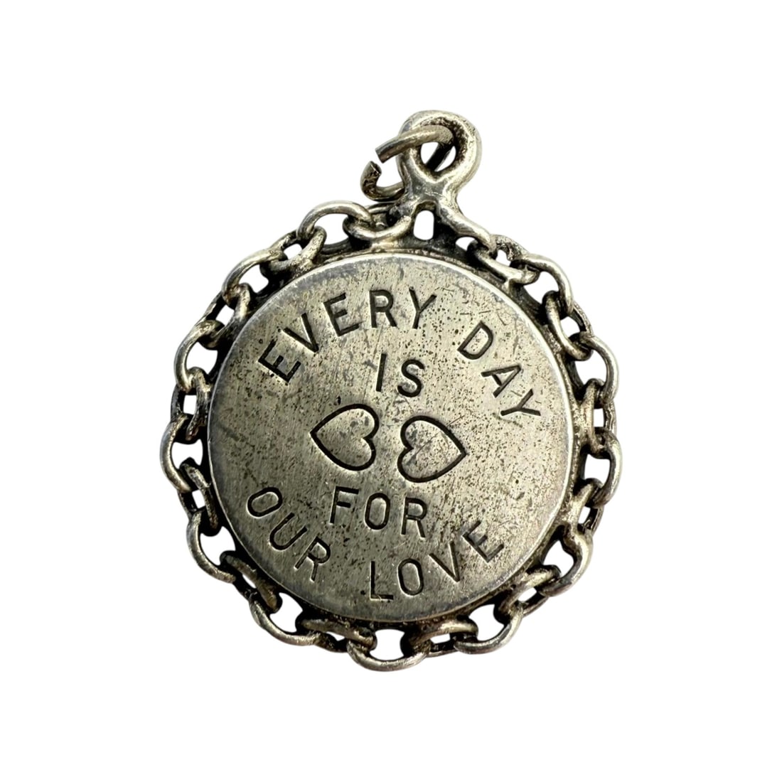 Sterling Vintage French Love Token Charm Pendant 5.2g: Sterling Vintage French Love Token every Day Is For Our Love in French and English Charm Pendant 5.2g