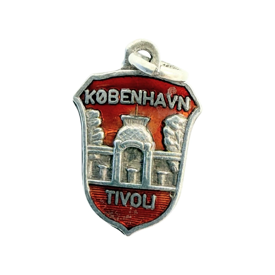 Sterling Denmark Red Enamel Kobenhavn Tivoli Charm 1.2g: Sterling Denmark Red enamel Kobenhavn tivoli Charm 1.2g
